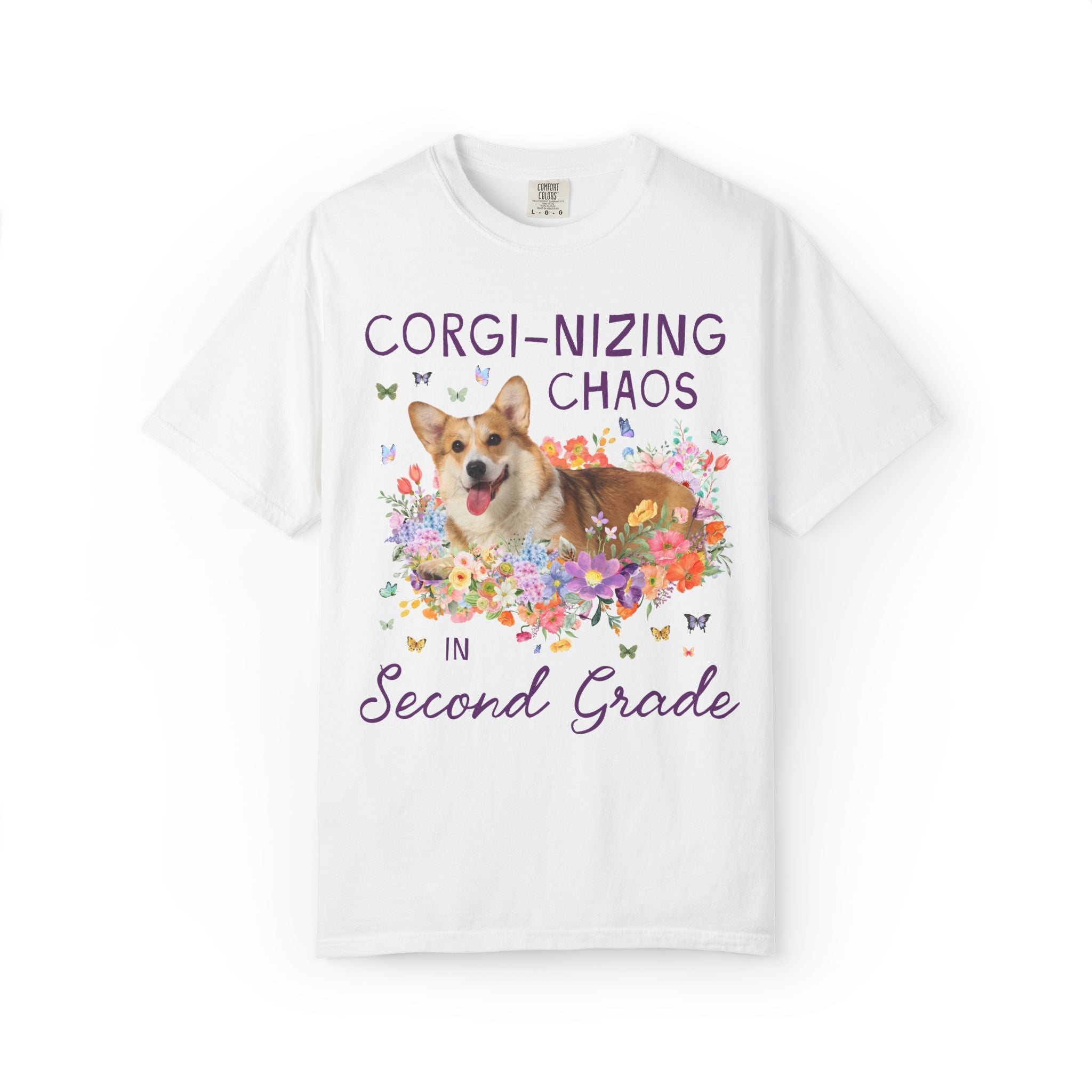 Second Grade Teacher Tee Shirt: Corgi-Nizing Chaos Floral Tee for Animal Lover, Cute Welsh Corgi Dog Matching Teacher Tee, Back to School - Opal and June