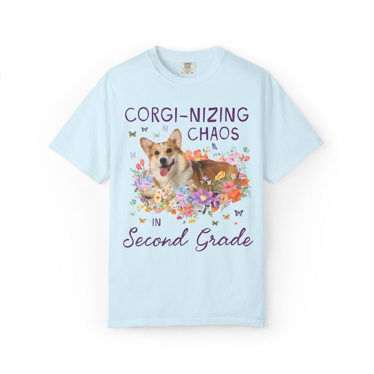 Second Grade Teacher Tee Shirt: Corgi-Nizing Chaos Floral Tee for Animal Lover, Cute Welsh Corgi Dog Matching Teacher Tee, Back to School - Opal and June