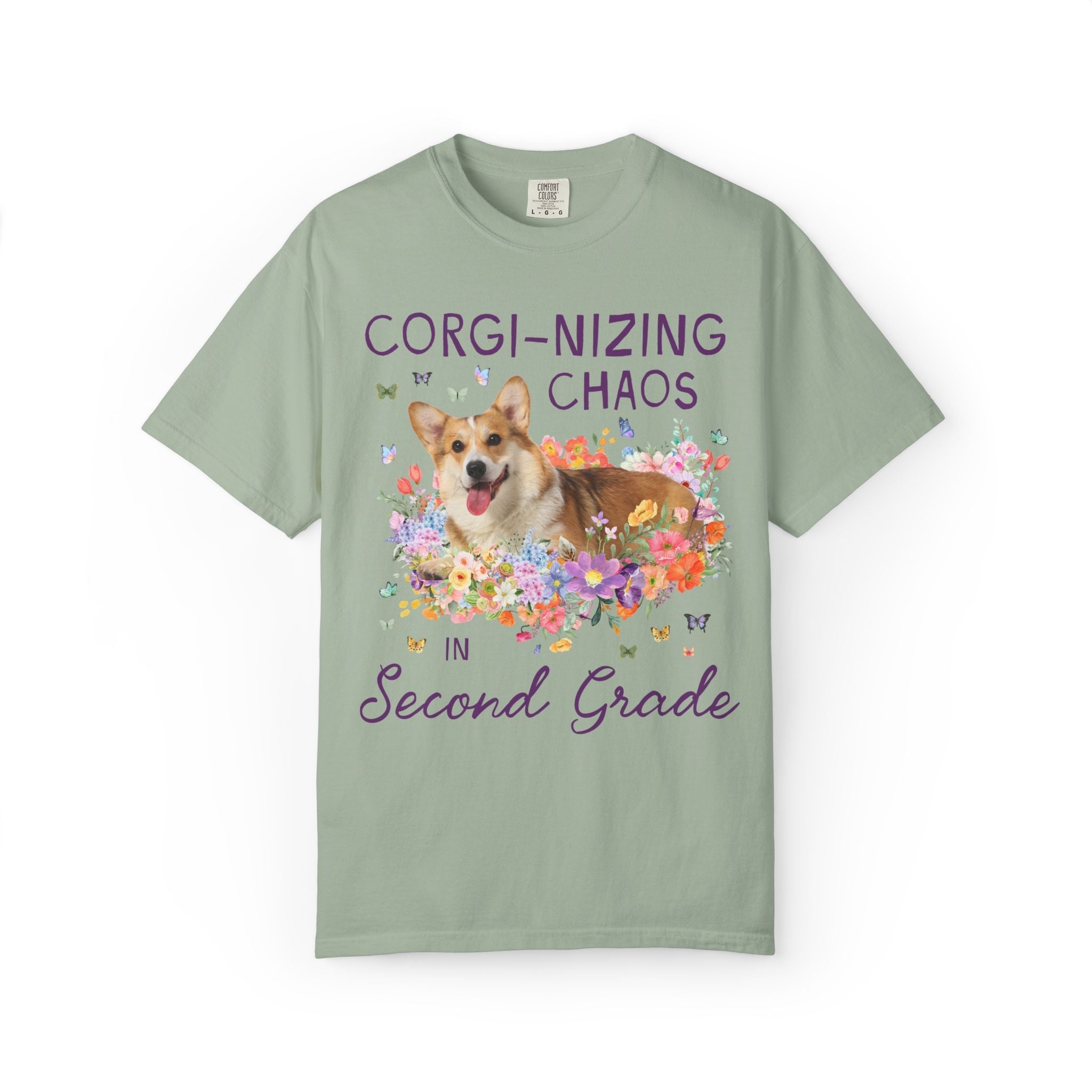 Second Grade Teacher Tee Shirt: Corgi-Nizing Chaos Floral Tee for Animal Lover, Cute Welsh Corgi Dog Matching Teacher Tee, Back to School - Opal and June