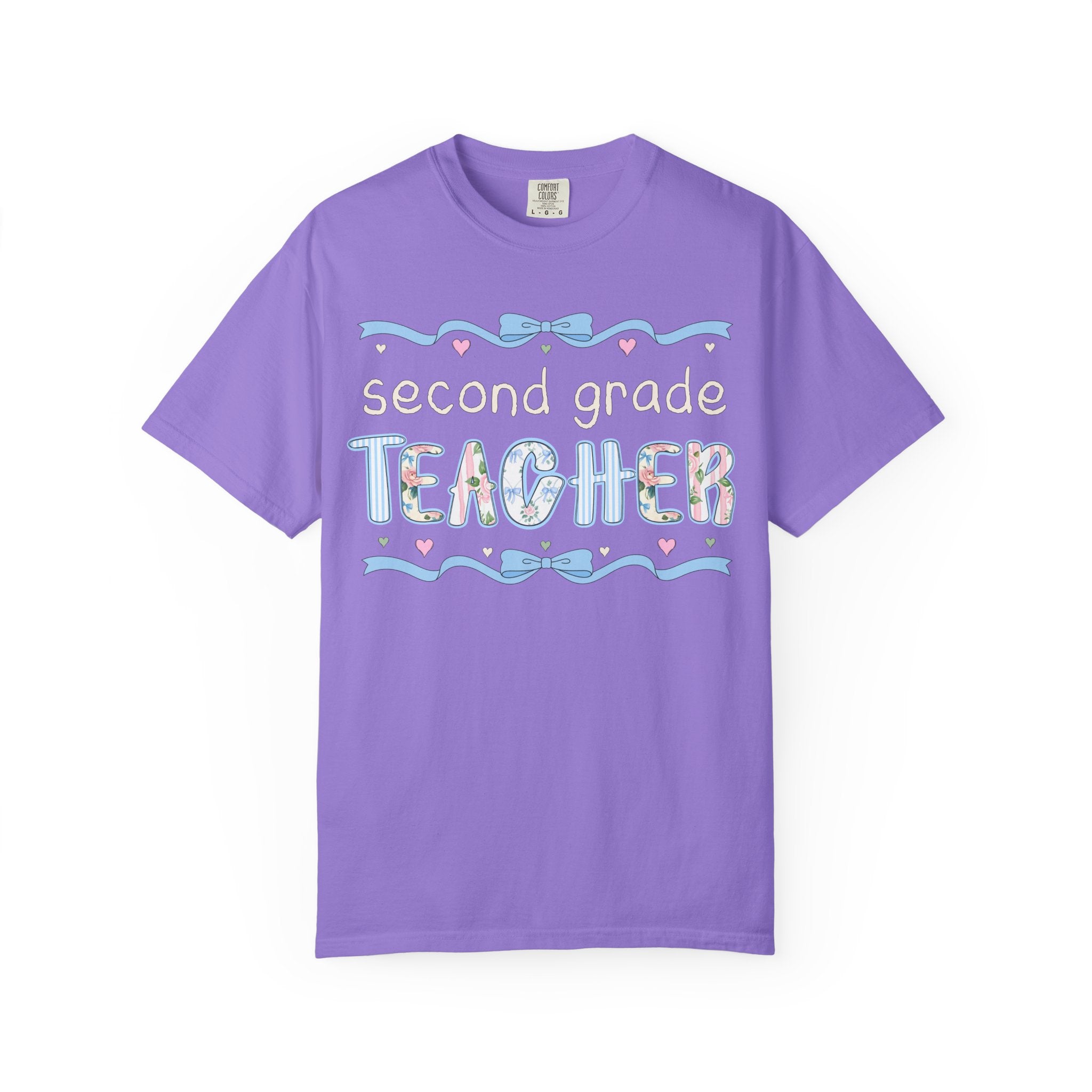 Second Grade Teacher Tee Shirt for Back to School, Cute First Day of School Teacher T-Shirt with Bow, Boho 90s Aesthetic Teacher Team Tee - Opal and June