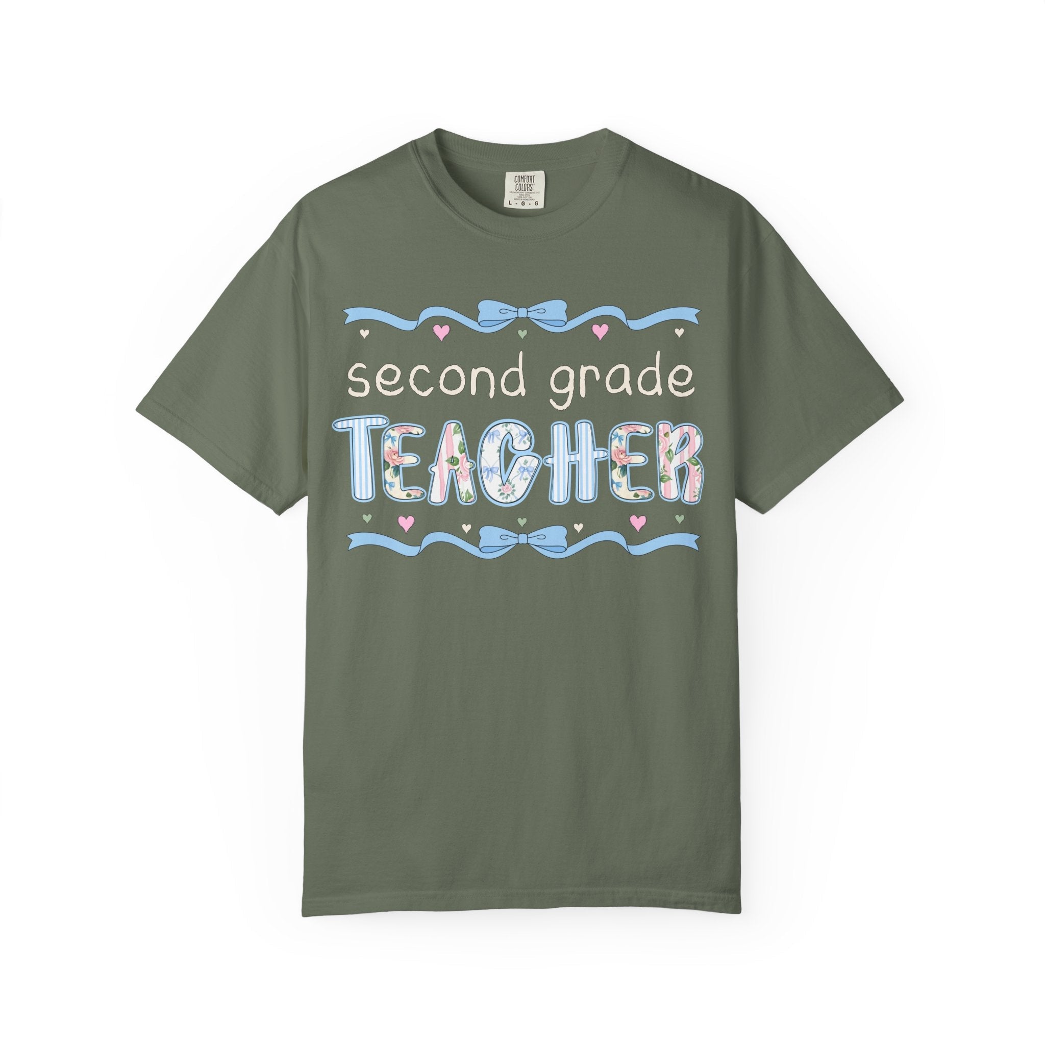 Second Grade Teacher Tee Shirt for Back to School, Cute First Day of School Teacher T-Shirt with Bow, Boho 90s Aesthetic Teacher Team Tee - Opal and June