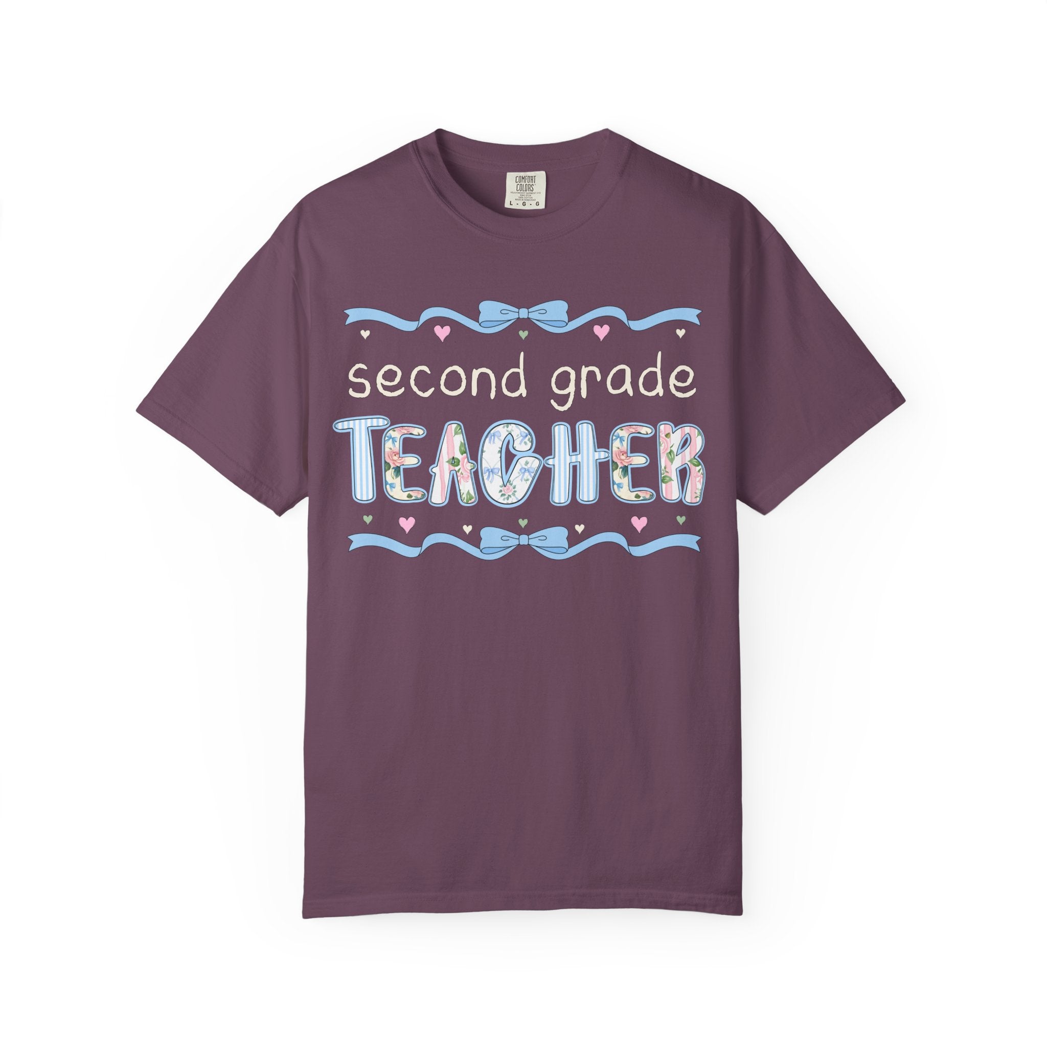Second Grade Teacher Tee Shirt for Back to School, Cute First Day of School Teacher T-Shirt with Bow, Boho 90s Aesthetic Teacher Team Tee - Opal and June