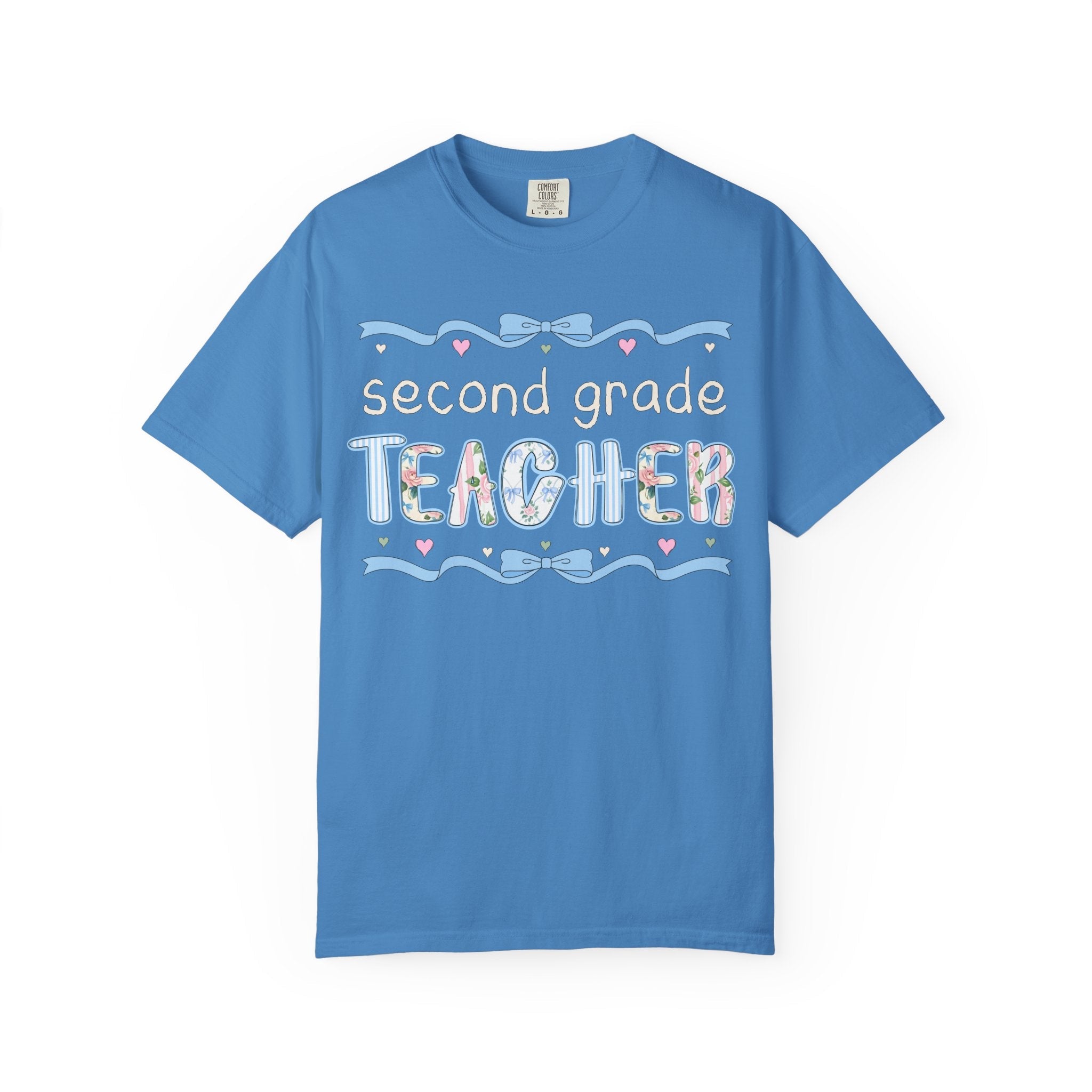 Second Grade Teacher Tee Shirt for Back to School, Cute First Day of School Teacher T-Shirt with Bow, Boho 90s Aesthetic Teacher Team Tee - Opal and June