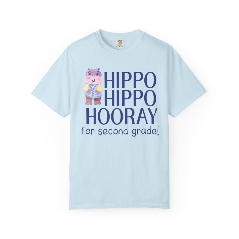 Second Grade Teacher Tee Shirt with Adorable Retro Hippo, Funny Back to School Teacher Team T-Shirt for Animal Lover, New Teacher Gift - Opal and June
