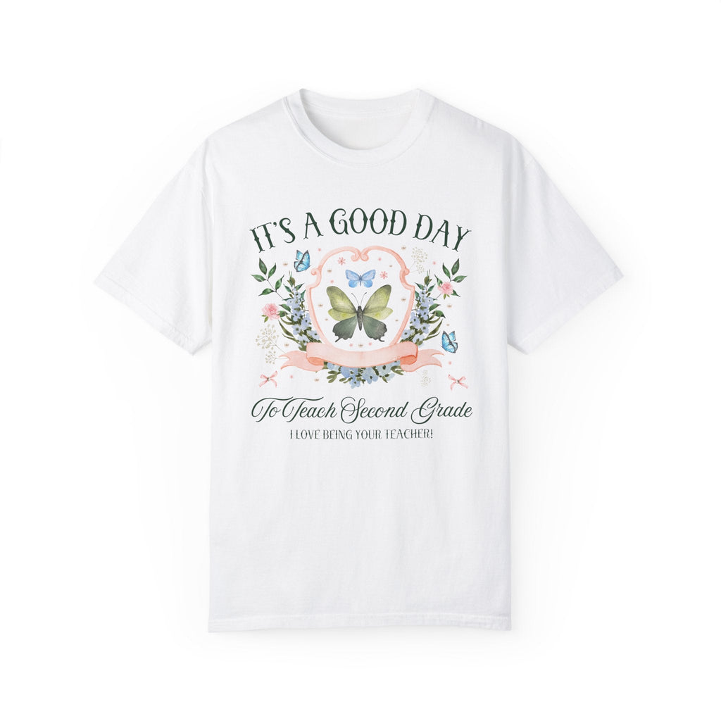 Second Grade Teacher Tee Shirt with Butterflies and Flowers: Floral Cottagecore T-Shirt for Student Teacher, Second Grade Crew Matching Tee - Opal and June