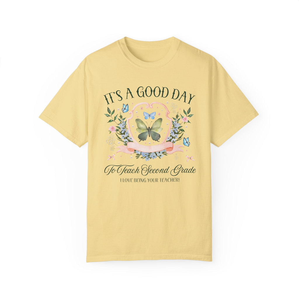 Second Grade Teacher Tee Shirt with Butterflies and Flowers: Floral Cottagecore T-Shirt for Student Teacher, Second Grade Crew Matching Tee - Opal and June
