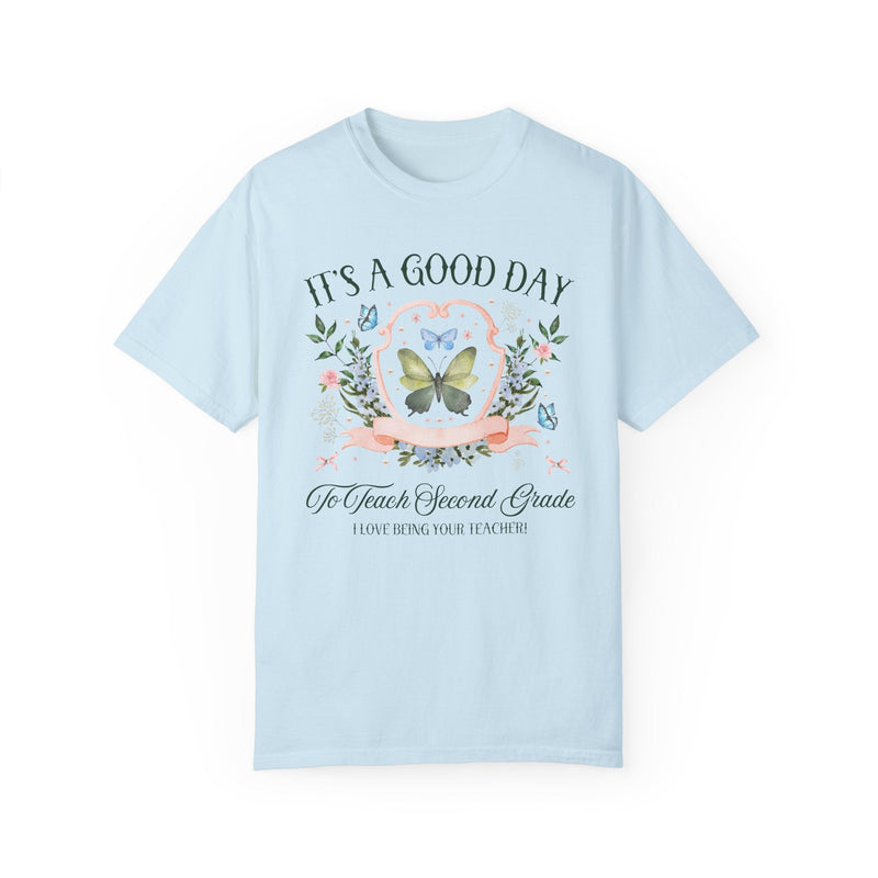 Second Grade Teacher Tee Shirt with Butterflies and Flowers: Floral Cottagecore T-Shirt for Student Teacher, Second Grade Crew Matching Tee - Opal and June