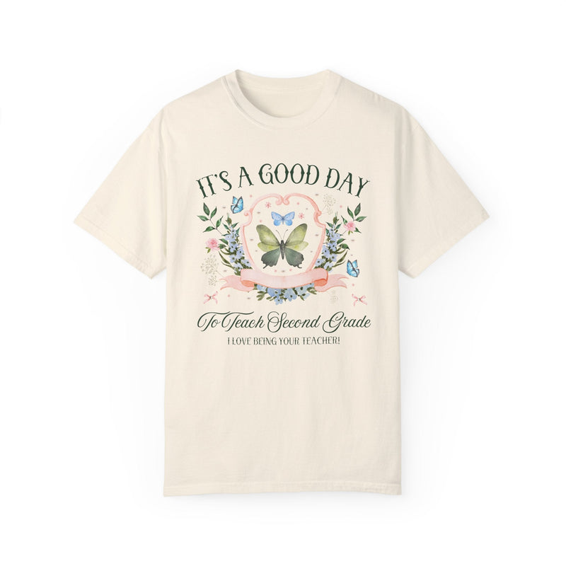 Second Grade Teacher Tee Shirt with Butterflies and Flowers: Floral Cottagecore T-Shirt for Student Teacher, Second Grade Crew Matching Tee - Opal and June