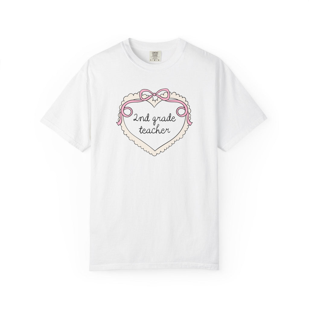 Second Grade Teacher Tee Shirt with Cottagecore Bow, Second Grade Squad Matching T-Shirt, Soft Girl Style First Day of School 2nd Grade Tee - Opal and June