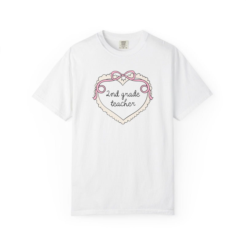 Second Grade Teacher Tee Shirt with Cottagecore Bow, Second Grade Squad Matching T-Shirt, Soft Girl Style First Day of School 2nd Grade Tee - Opal and June