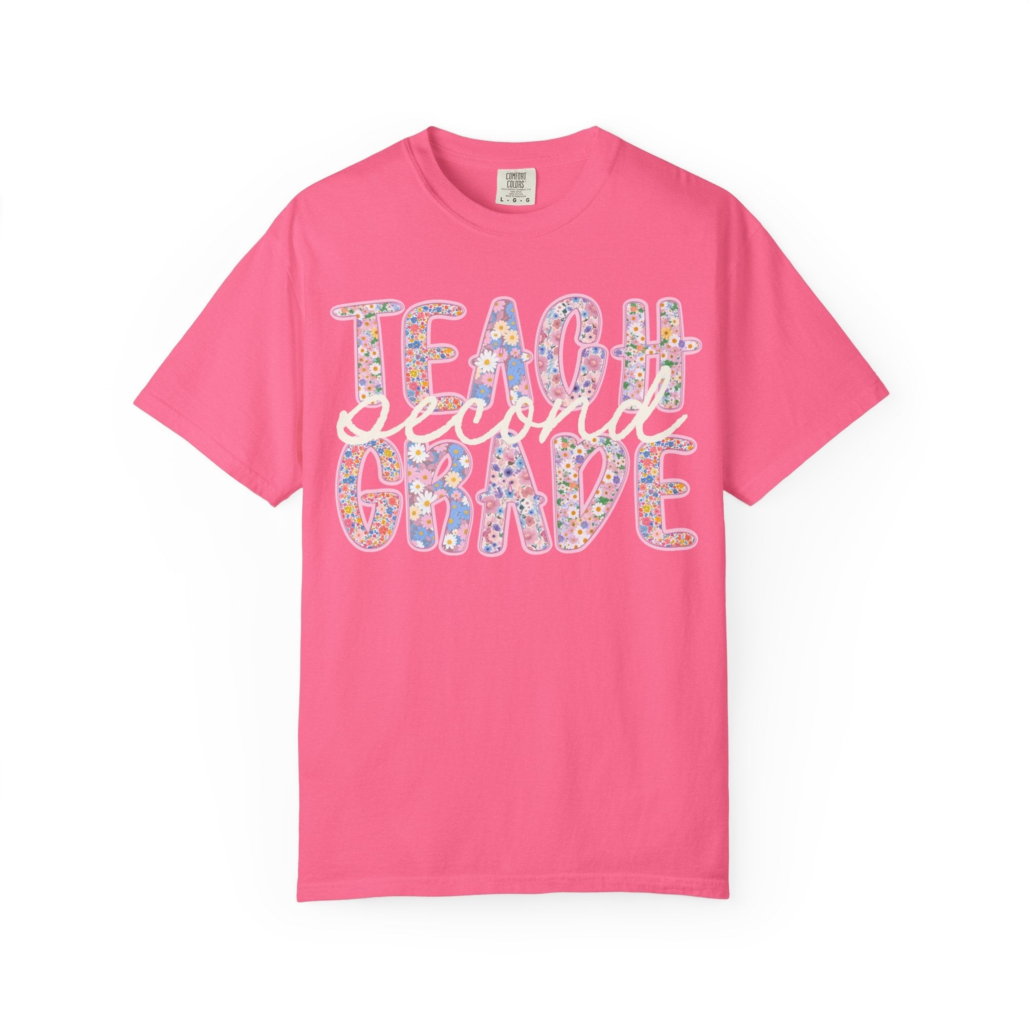 Second Grade Teacher Tee Shirt with Flowers, Cute 90s Aesthetic Back to School Teacher Team Shirt, Cozy Cottagecore Tee, First Day of School - Opal and June