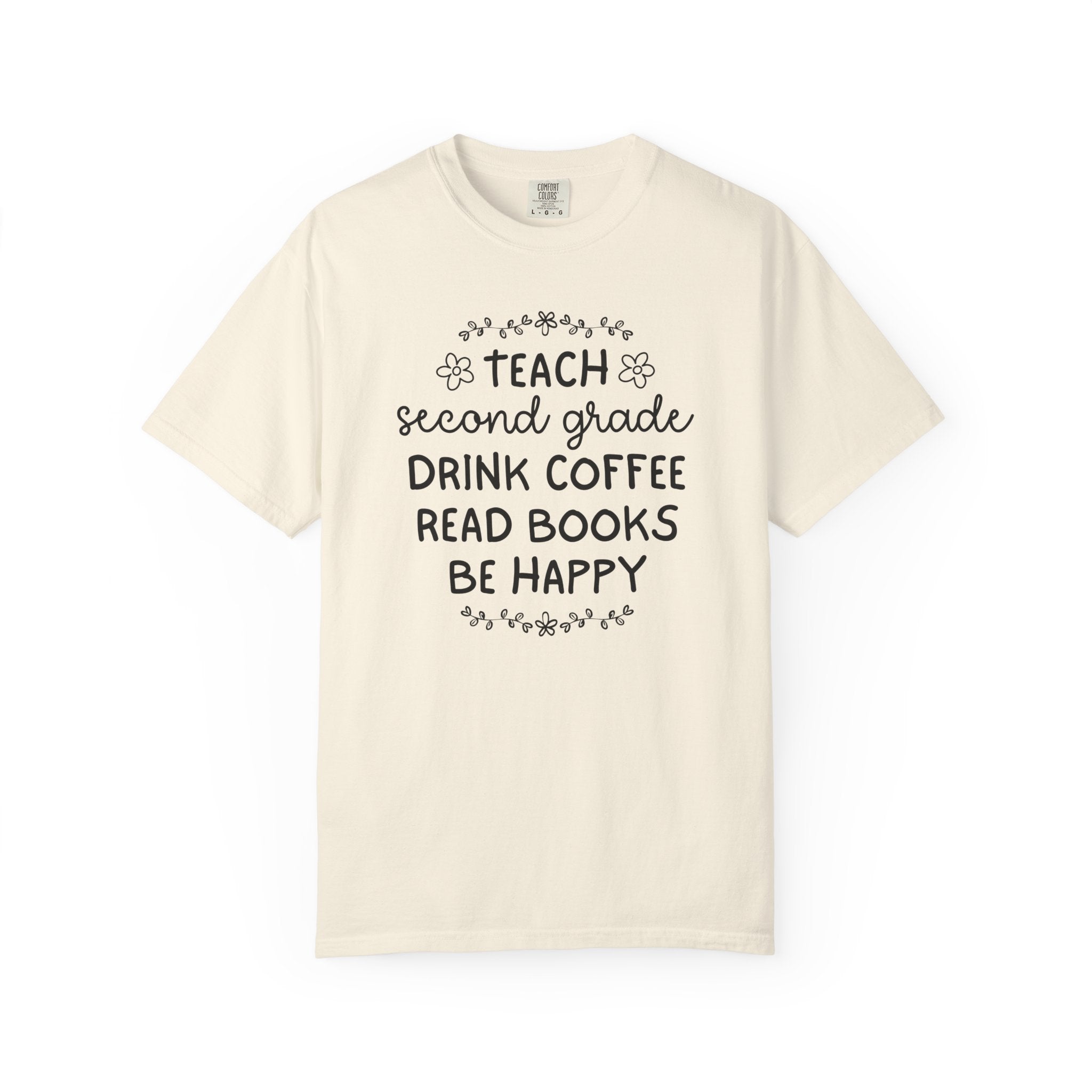 Second Grade Teacher Tee Shirt with Flowers, Cute Matching Book Lover Teacher Team T-Shirt, Back to School, Coffee Lover New Teacher Gift - Opal and June