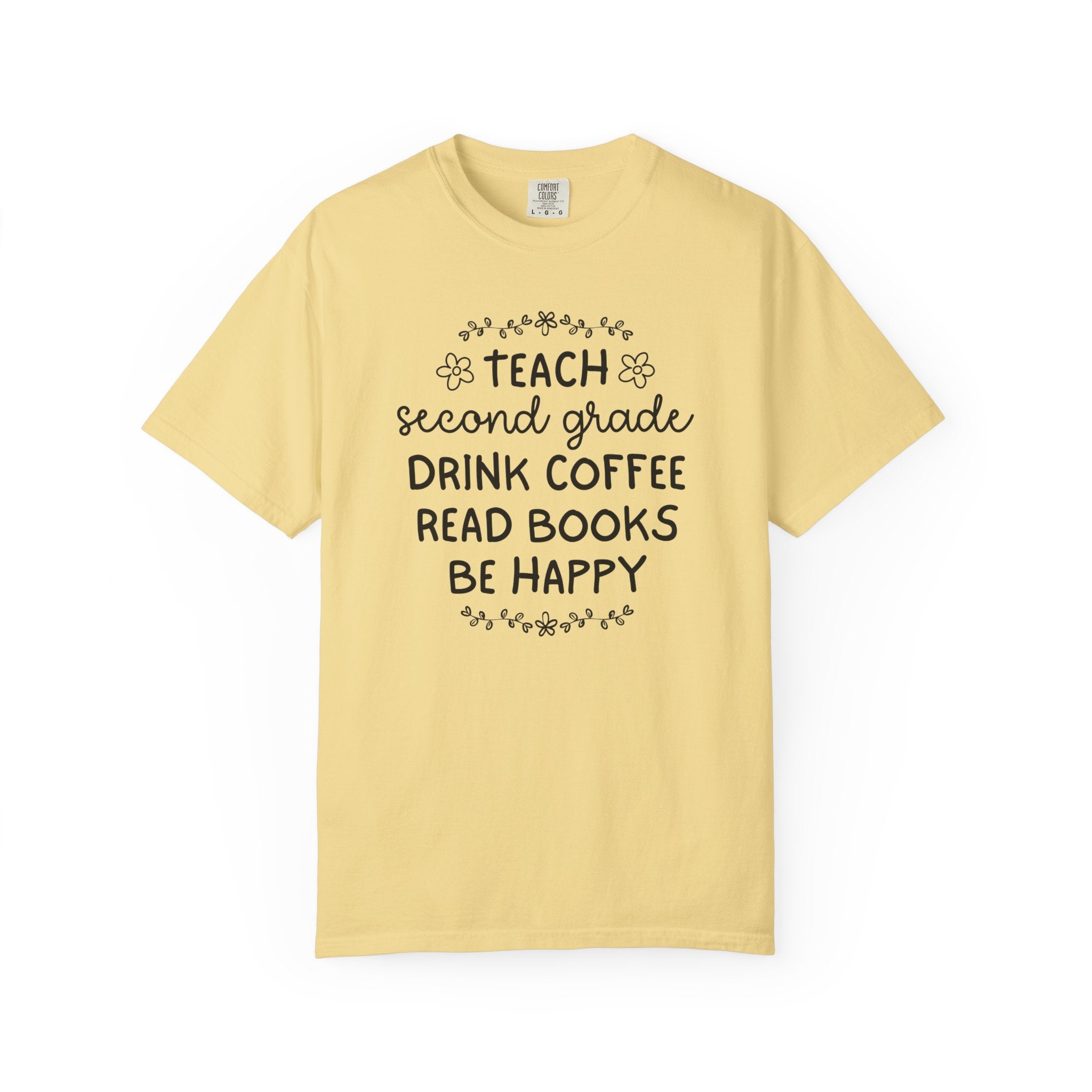 Second Grade Teacher Tee Shirt with Flowers, Cute Matching Book Lover Teacher Team T-Shirt, Back to School, Coffee Lover New Teacher Gift - Opal and June