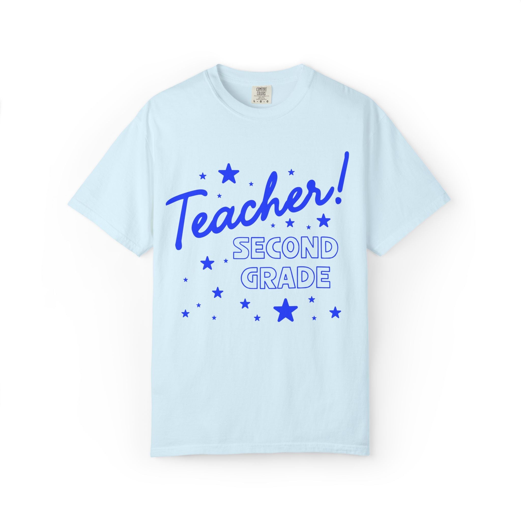 Second Grade Teacher Tee Shirt with Stars: Cute Matching Teacher T-Shirt for Back to School or Meet the Teacher Night, Second Grade Crew - Opal and June