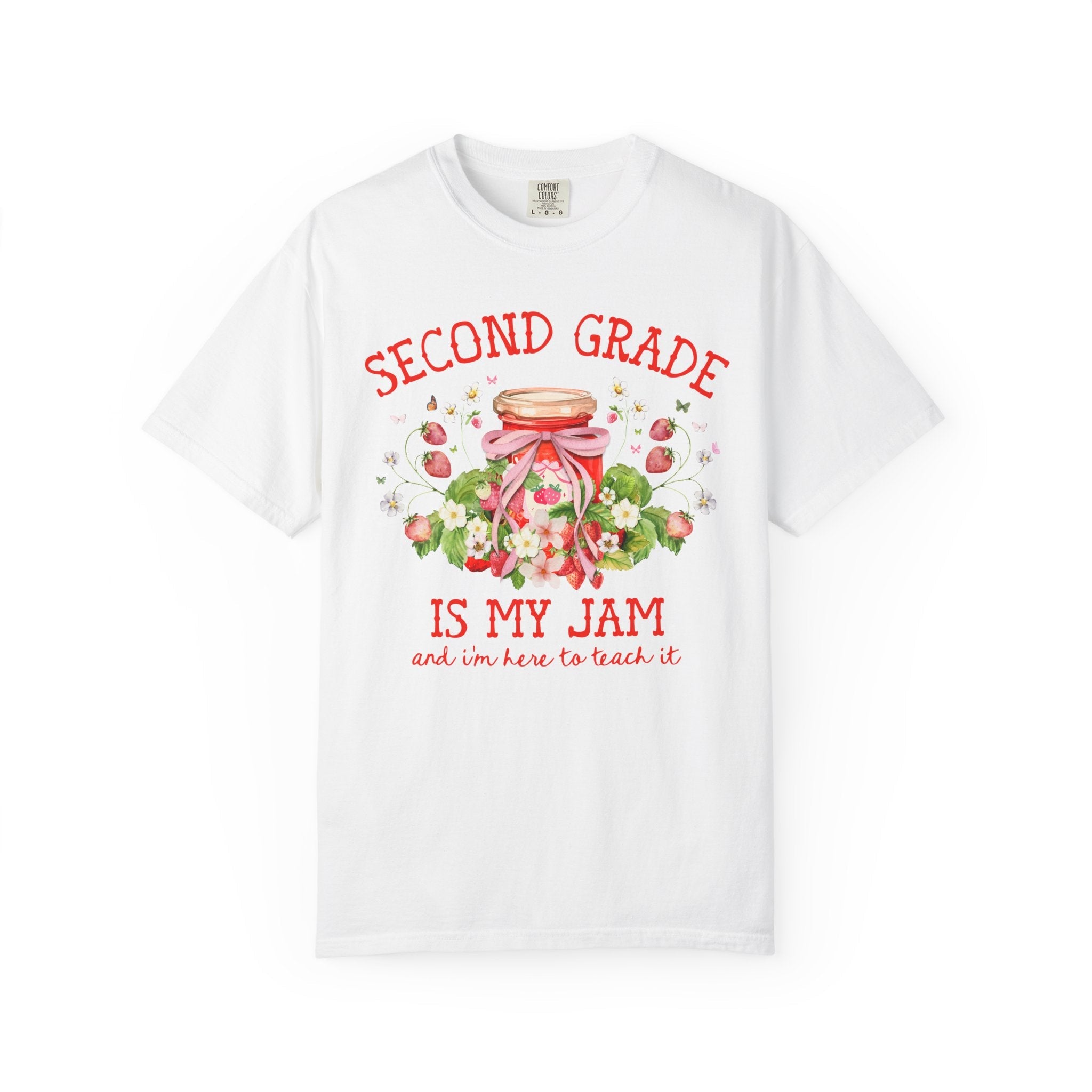 Second Grade Teacher Tee Shirt with Strawberries: Second Grade is My Jam, Matching Back to School, Meet the Teacher T-Shirt, 2nd Grade Crew - Opal and June