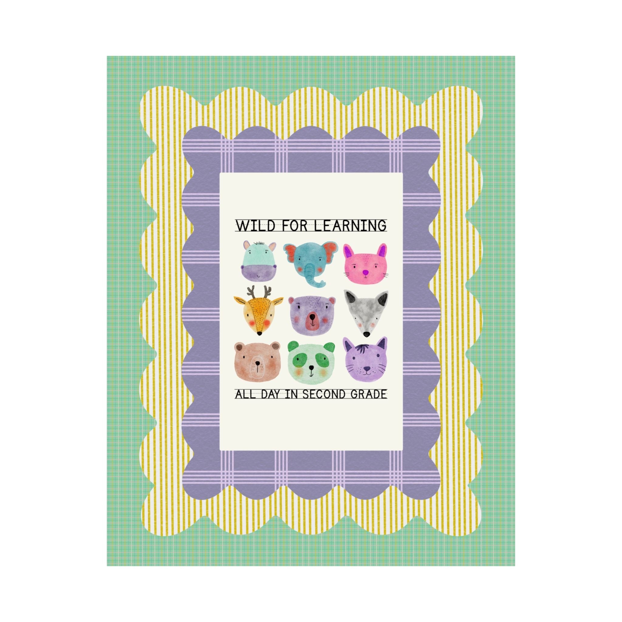 Second Grade Wild for Learning Poster for Animal Lover, Colorful Maximalist 90s Aesthetic Print for First Grade Crew, Matching Teacher Gift - Opal and June