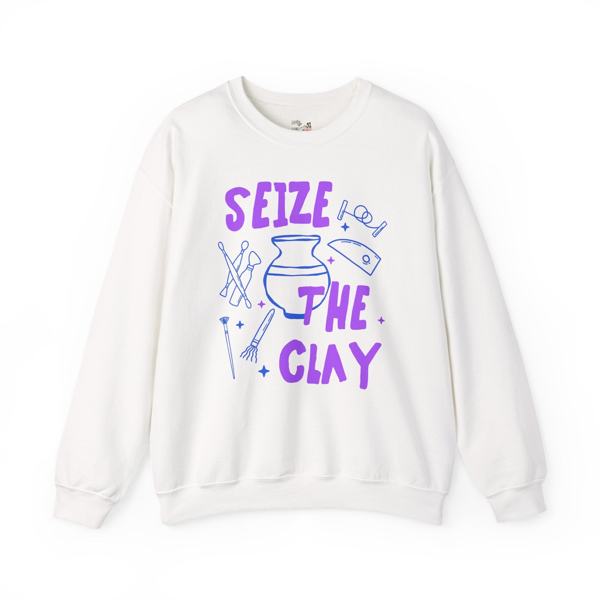 Seize the Clay Pottery Lover Sweatshirt, Ceramic Artist or High School Pottery Teacher, Cute Mother's Day Gift for Artist, 90s Doodle Vibe - Opal and June