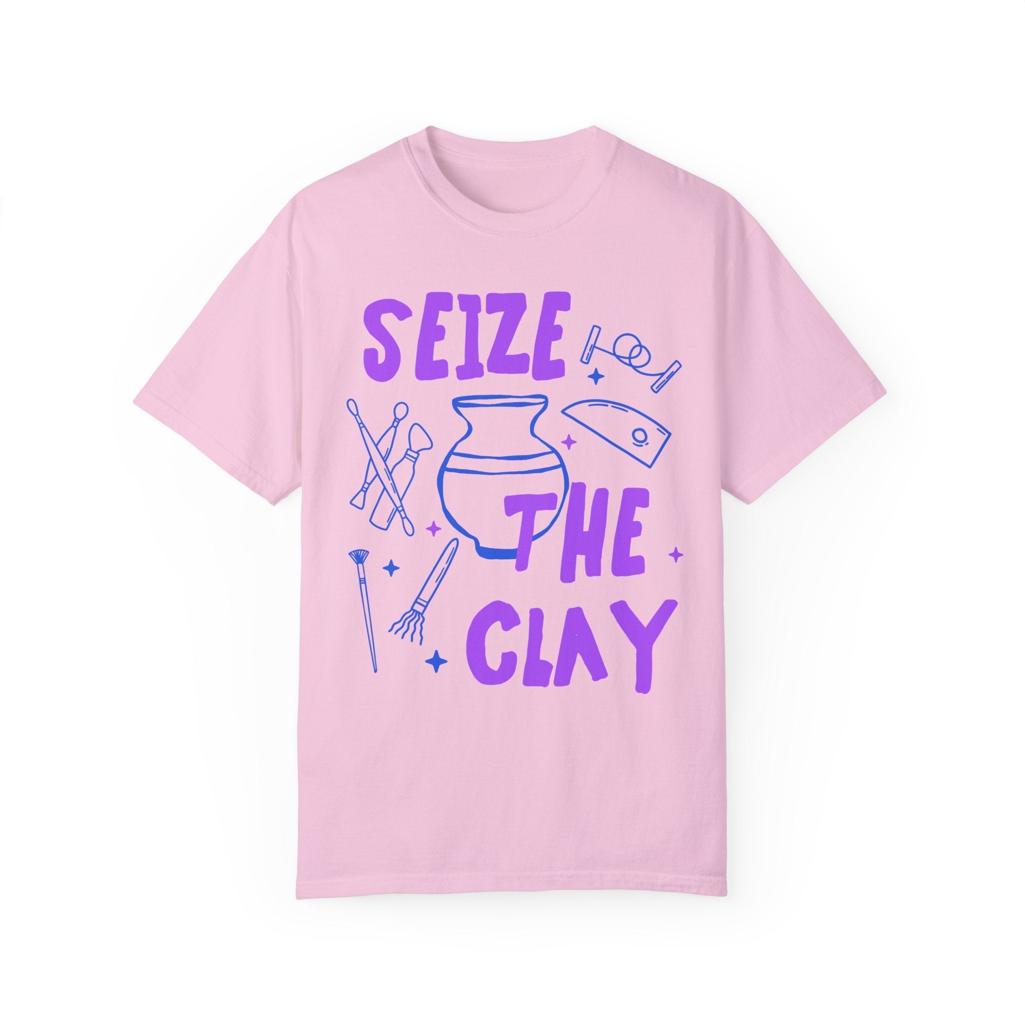 Seize the Clay Pottery Lover Tee Shirt for Ceramic Artist or High School Pottery Teacher, Cute Mother's Day Gift for Artist, 90s Doodle Vibe - Opal and June