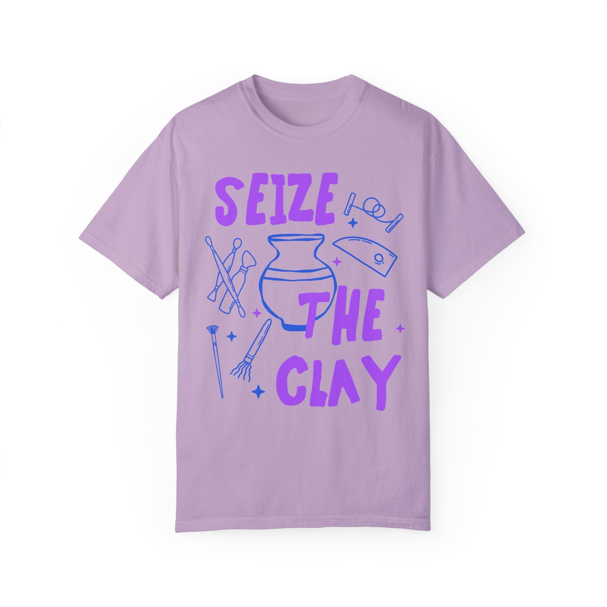 Seize the Clay Pottery Lover Tee Shirt for Ceramic Artist or High School Pottery Teacher, Cute Mother's Day Gift for Artist, 90s Doodle Vibe - Opal and June