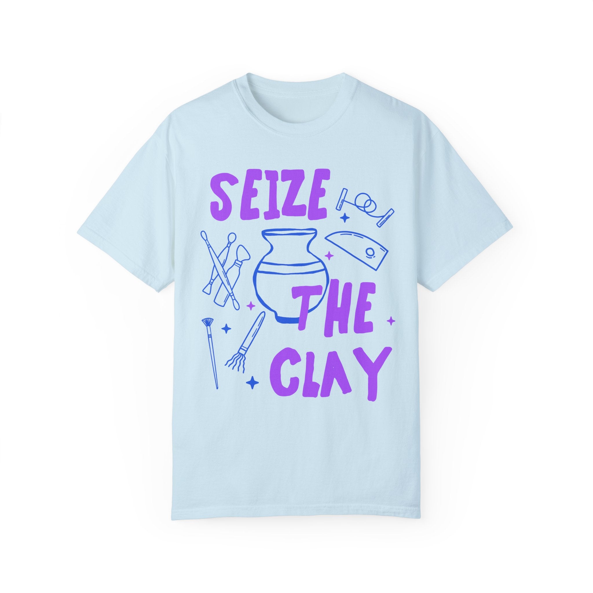 Seize the Clay Pottery Lover Tee Shirt for Ceramic Artist or High School Pottery Teacher, Cute Mother's Day Gift for Artist, 90s Doodle Vibe - Opal and June