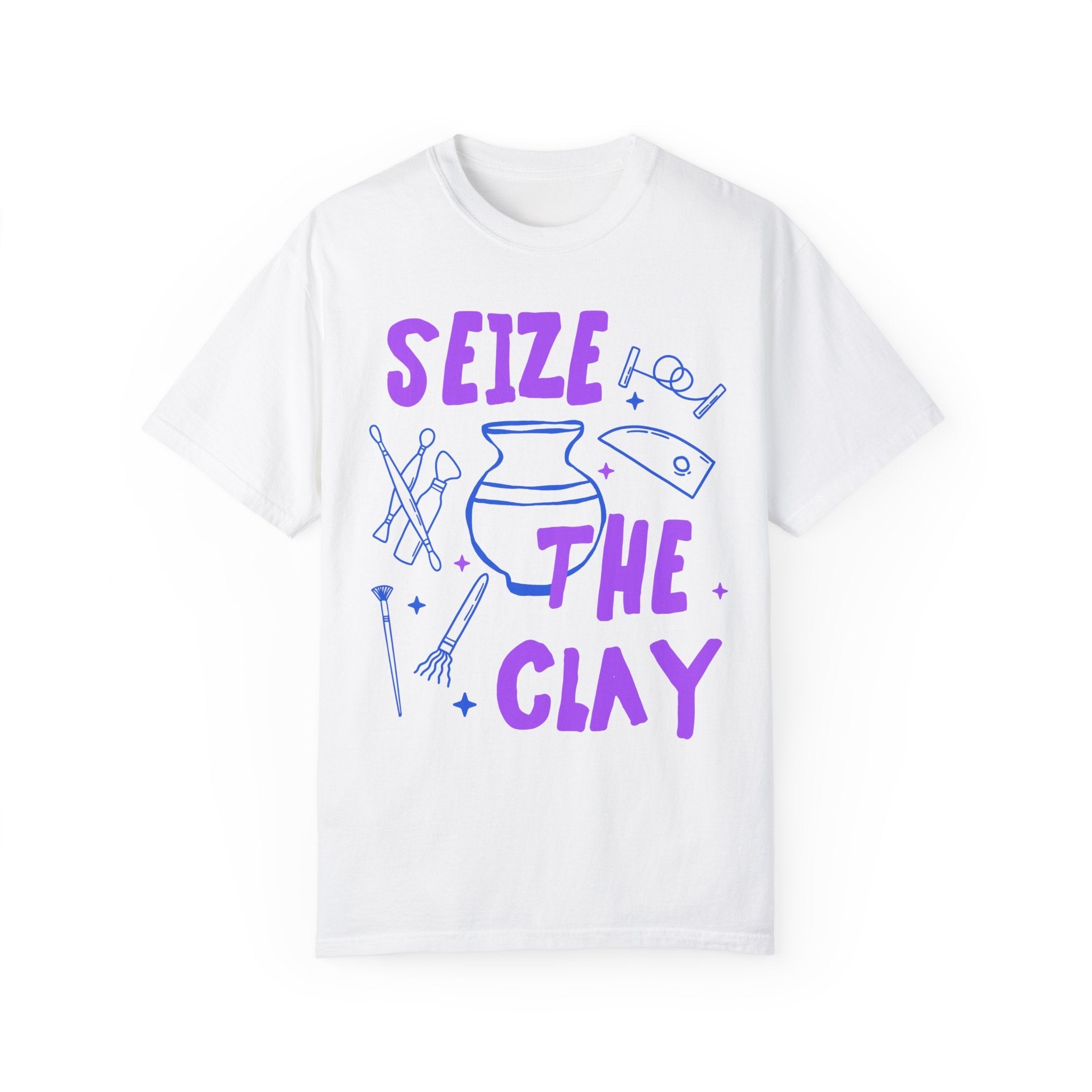 Seize the Clay Pottery Lover Tee Shirt for Ceramic Artist or High School Pottery Teacher, Cute Mother's Day Gift for Artist, 90s Doodle Vibe - Opal and June