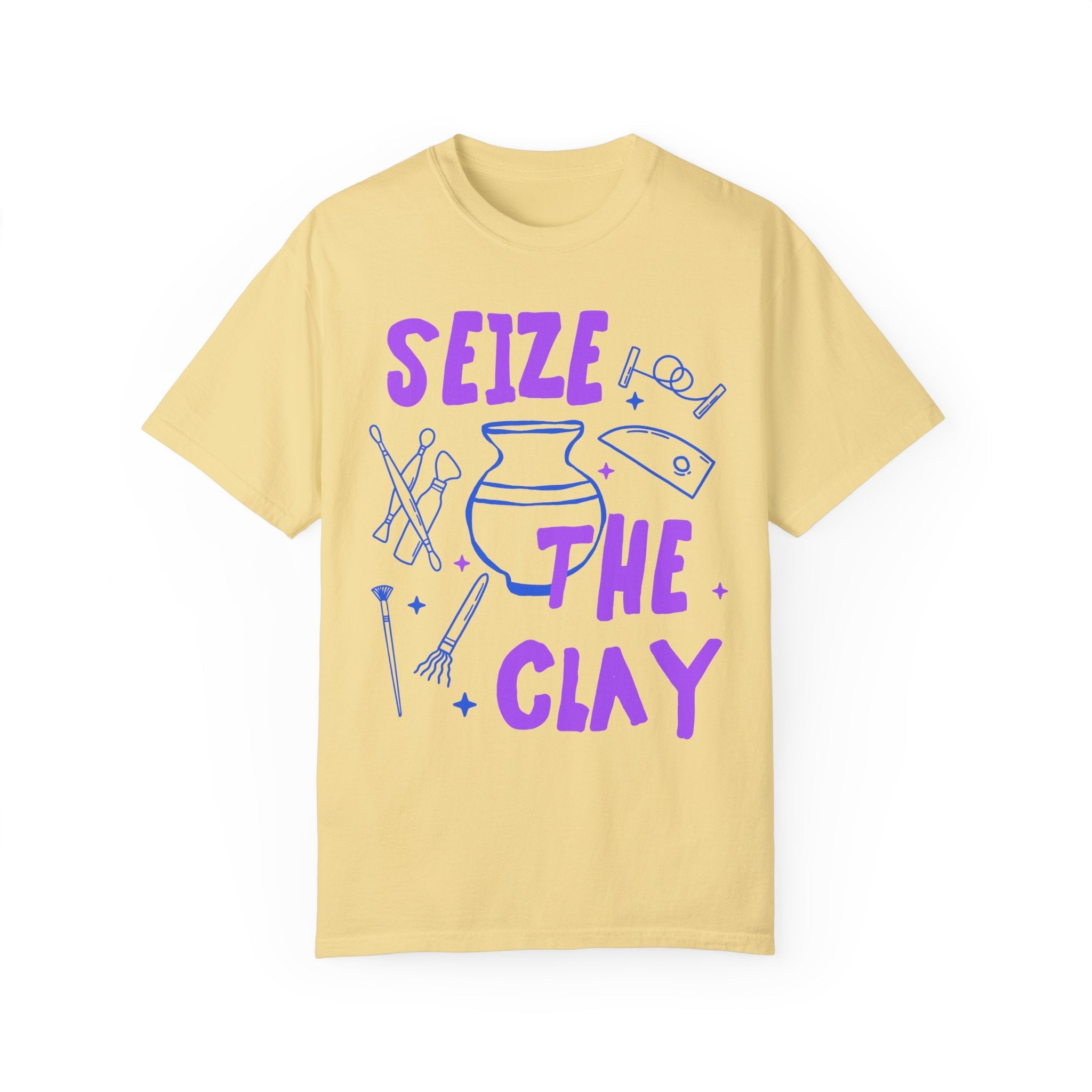 Seize the Clay Pottery Lover Tee Shirt for Ceramic Artist or High School Pottery Teacher, Cute Mother's Day Gift for Artist, 90s Doodle Vibe - Opal and June