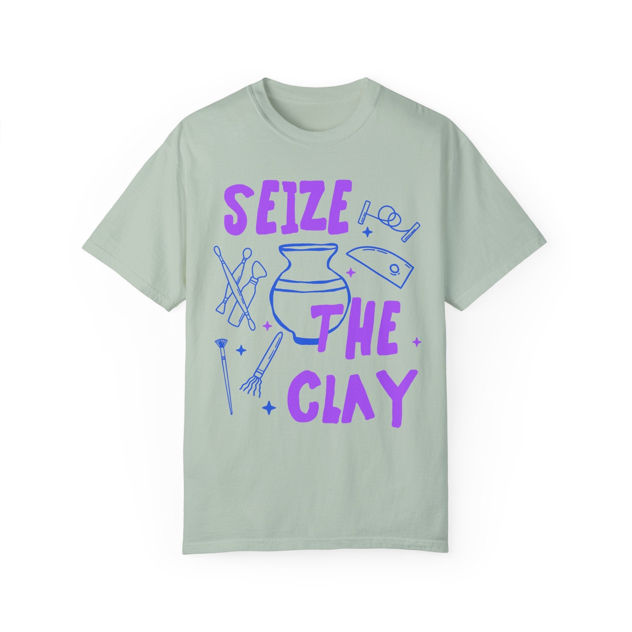 Seize the Clay Pottery Lover Tee Shirt for Ceramic Artist or High School Pottery Teacher, Cute Mother's Day Gift for Artist, 90s Doodle Vibe - Opal and June