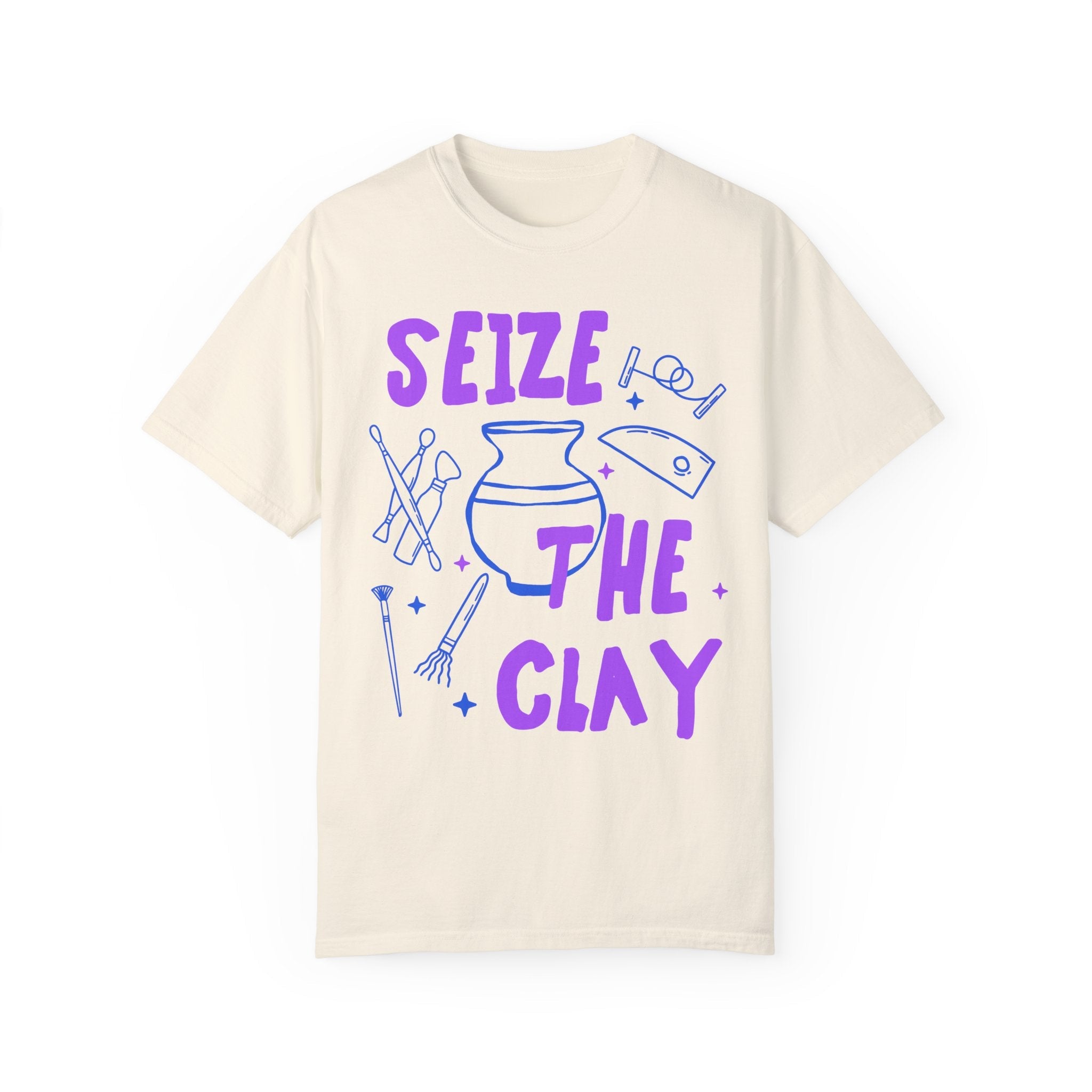 Seize the Clay Pottery Lover Tee Shirt for Ceramic Artist or High School Pottery Teacher, Cute Mother's Day Gift for Artist, 90s Doodle Vibe - Opal and June