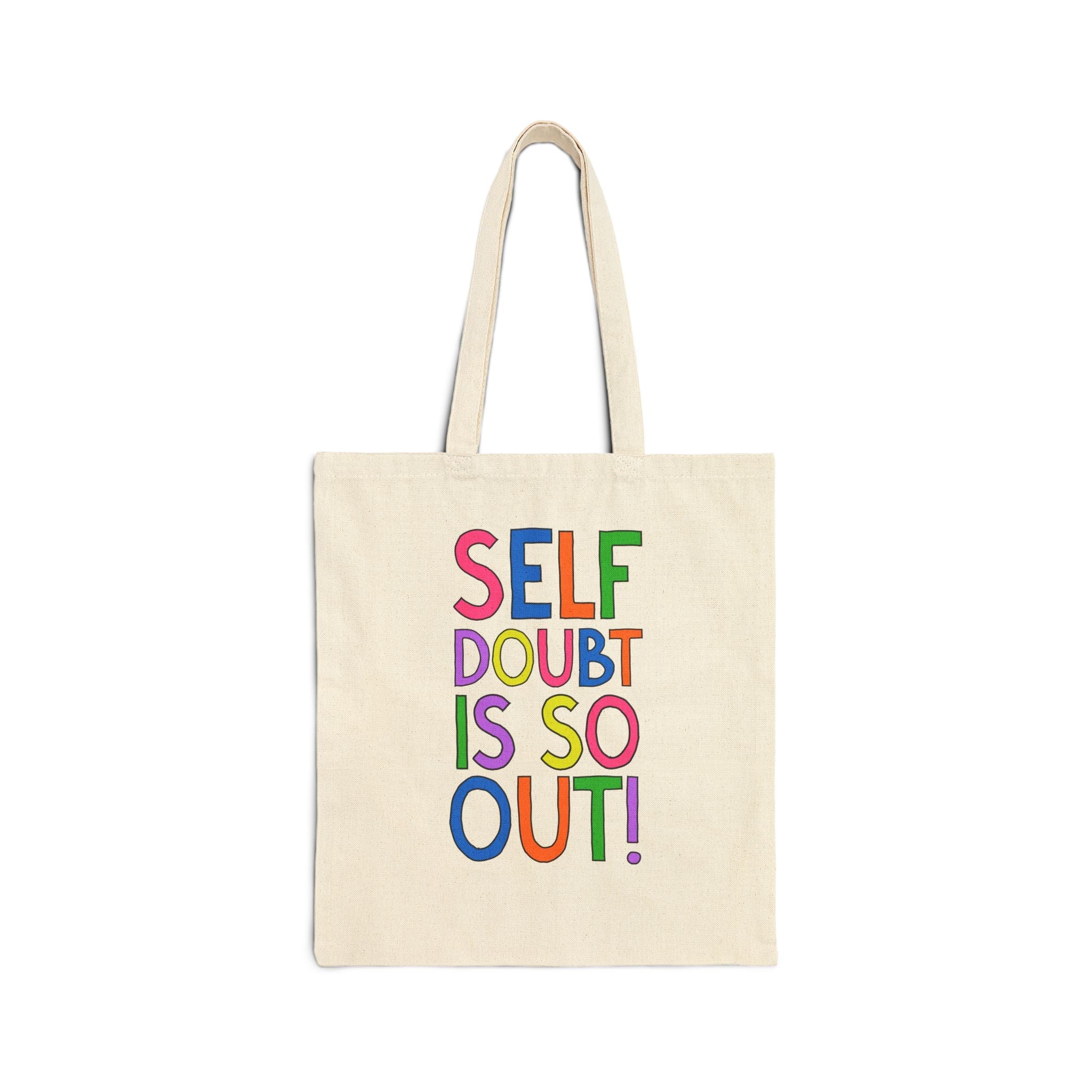 Self Doubt is So Out: Colorful Positive Affirmation Tote Bag with Cute 90s Aesthetic, Tote for Teen Daughter or Elementary Teacher - Opal and June