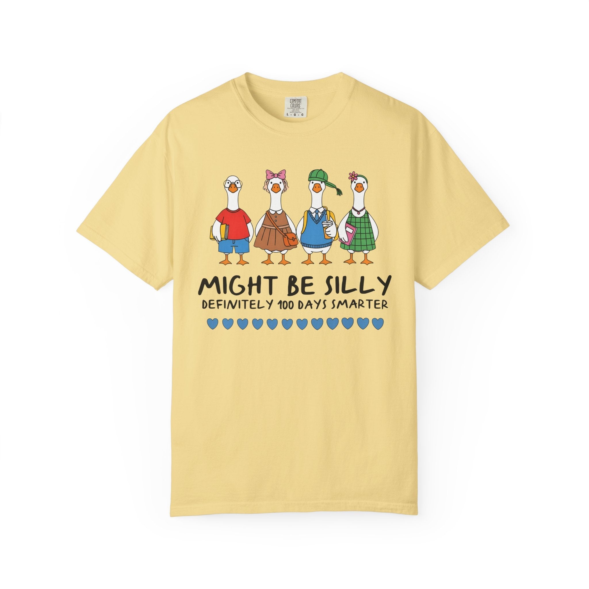 Silly 100 Days of School Teacher T-Shirt with Nostalgic Geese: Might Be Silly, Definitely 100 Days Smarter | Animal Lover Matching Teacher T - Opal and June