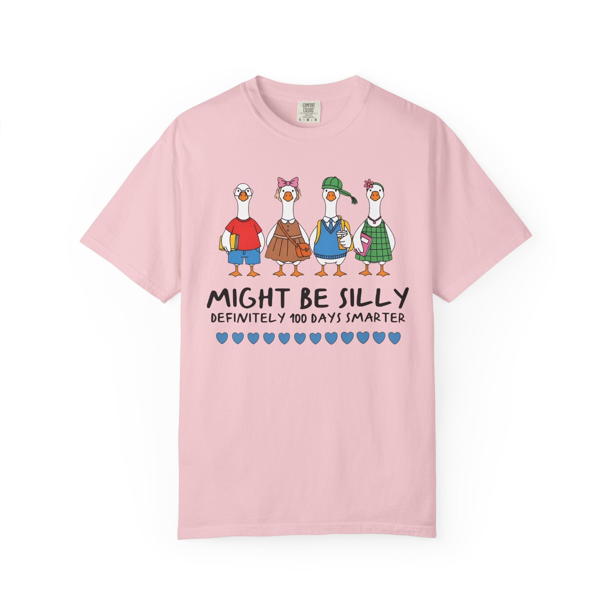 Silly 100 Days of School Teacher T-Shirt with Nostalgic Geese: Might Be Silly, Definitely 100 Days Smarter | Animal Lover Matching Teacher T - Opal and June