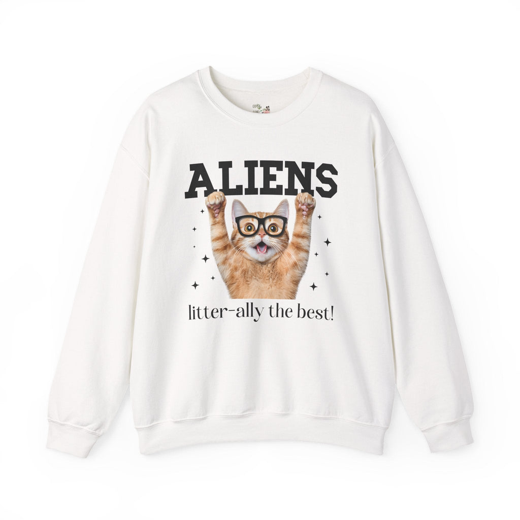 Silly Alien Lover Sweatshirt for Cat Mom or Cat Dad, Funny 90s Aesthetic Cat Lover Gift for Sister Who Loves Paranormal Stories and UFOs - Opal and June