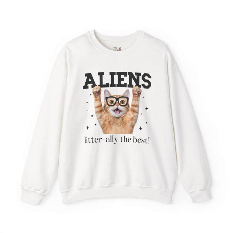 Silly Alien Lover Sweatshirt for Cat Mom or Cat Dad, Funny 90s Aesthetic Cat Lover Gift for Sister Who Loves Paranormal Stories and UFOs - Opal and June
