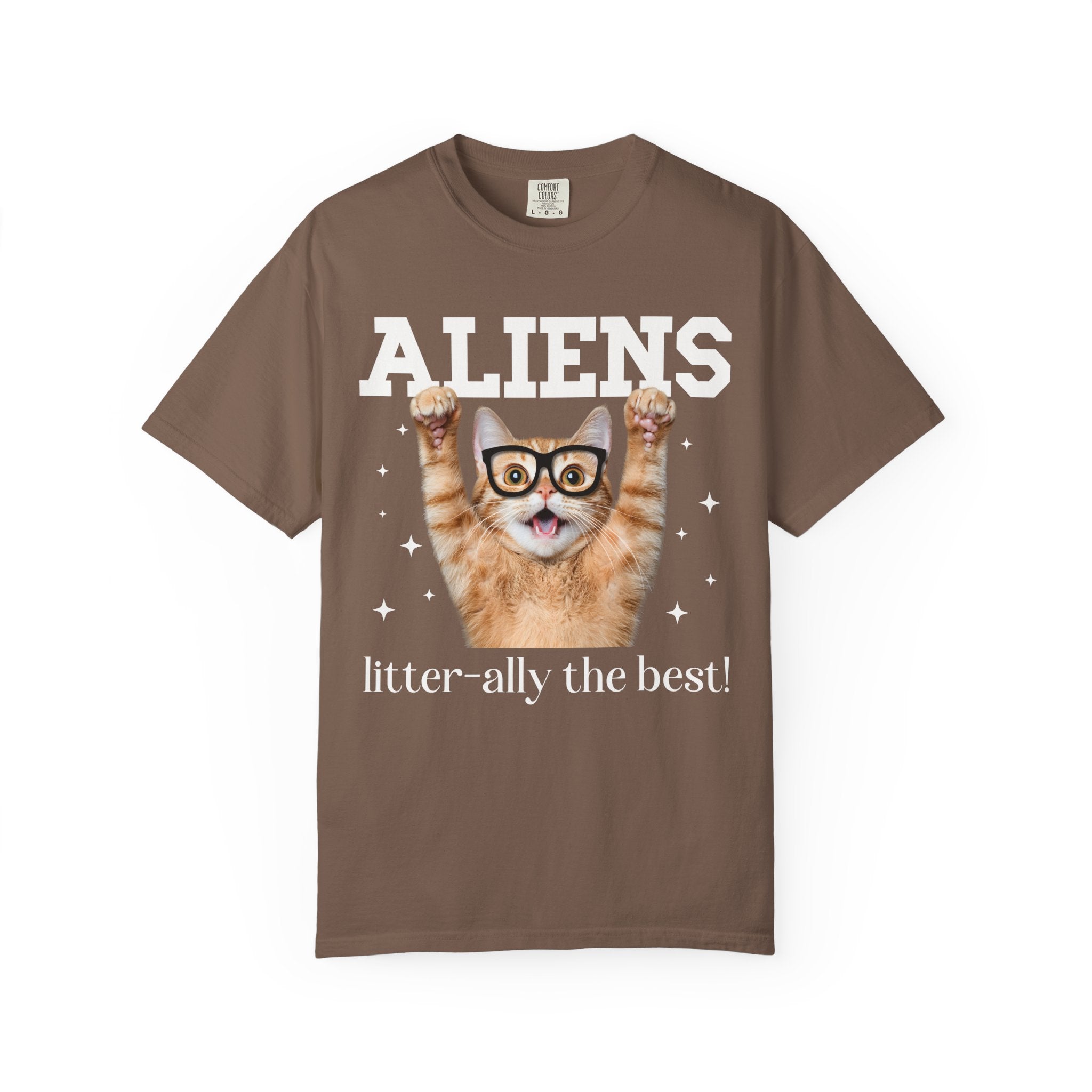 Silly Alien Lover Tee Shirt for Cat Mom or Cat Dad, Funny 90s Aesthetic Cat Lover Gift for Sister Who Loves Paranormal Stories and UFOs - Opal and June