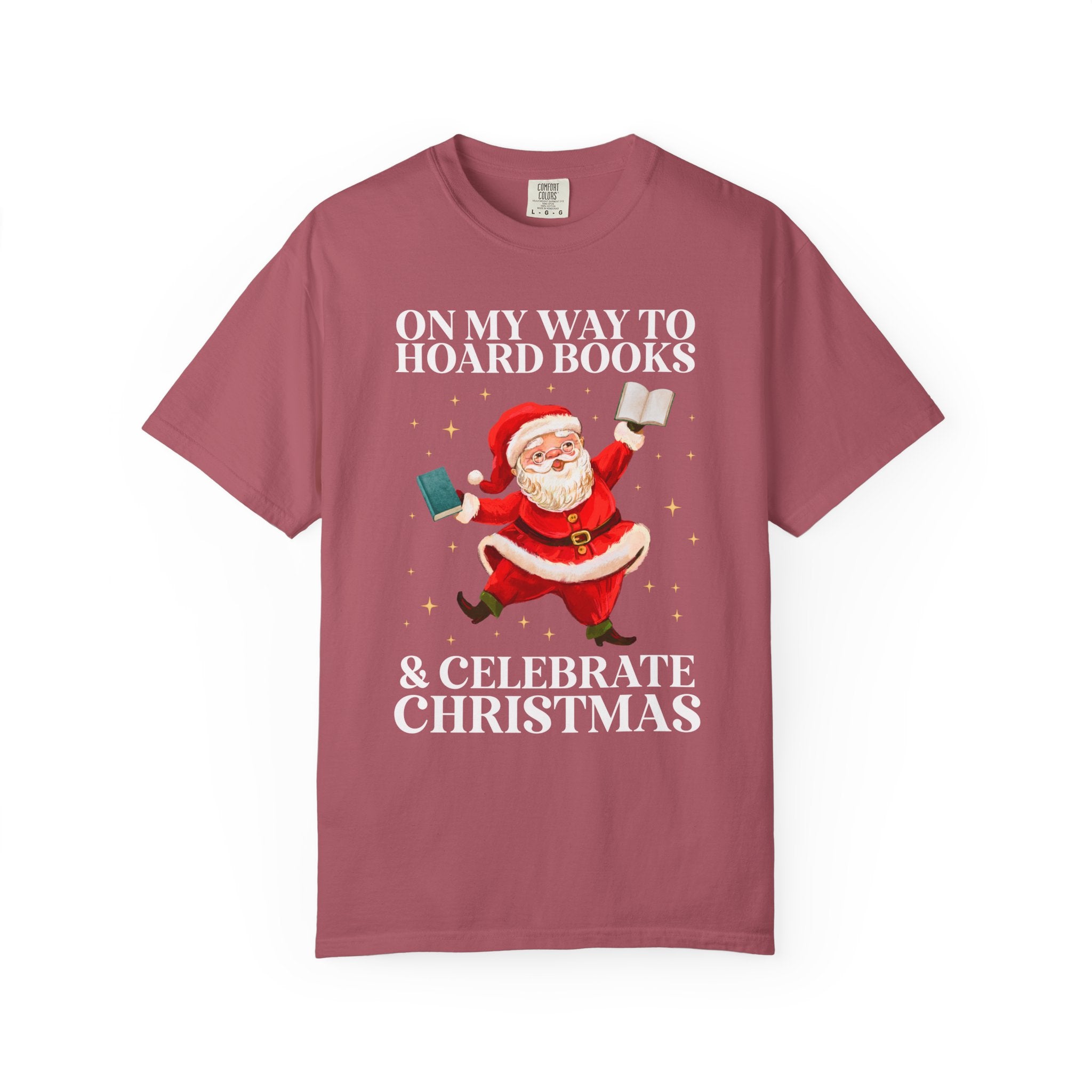 Silly Bookish Christmas Tee Shirt with Santa Dancing with Books: Off to Hoard Books and Celebrate Christmas, Funny 90s Aesthetic Book Lover - Opal and June