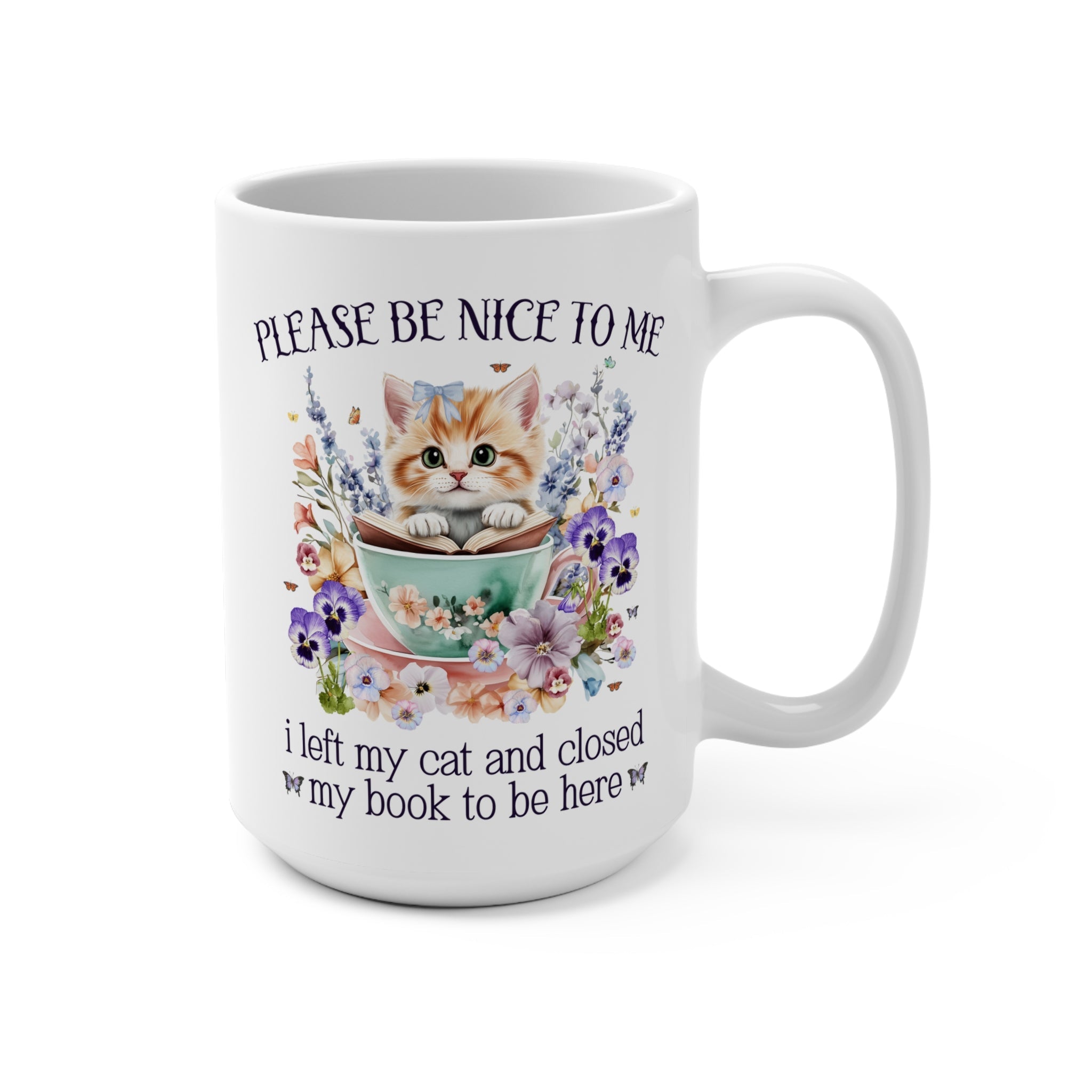 Silly Bookish Coffee Mug for Cat Mom or Cat Dad, Funny Saying Mug for Romance Reader Who Loves Cats, Cute 90s Throwback Mug, Book Lover Gift - Opal and June