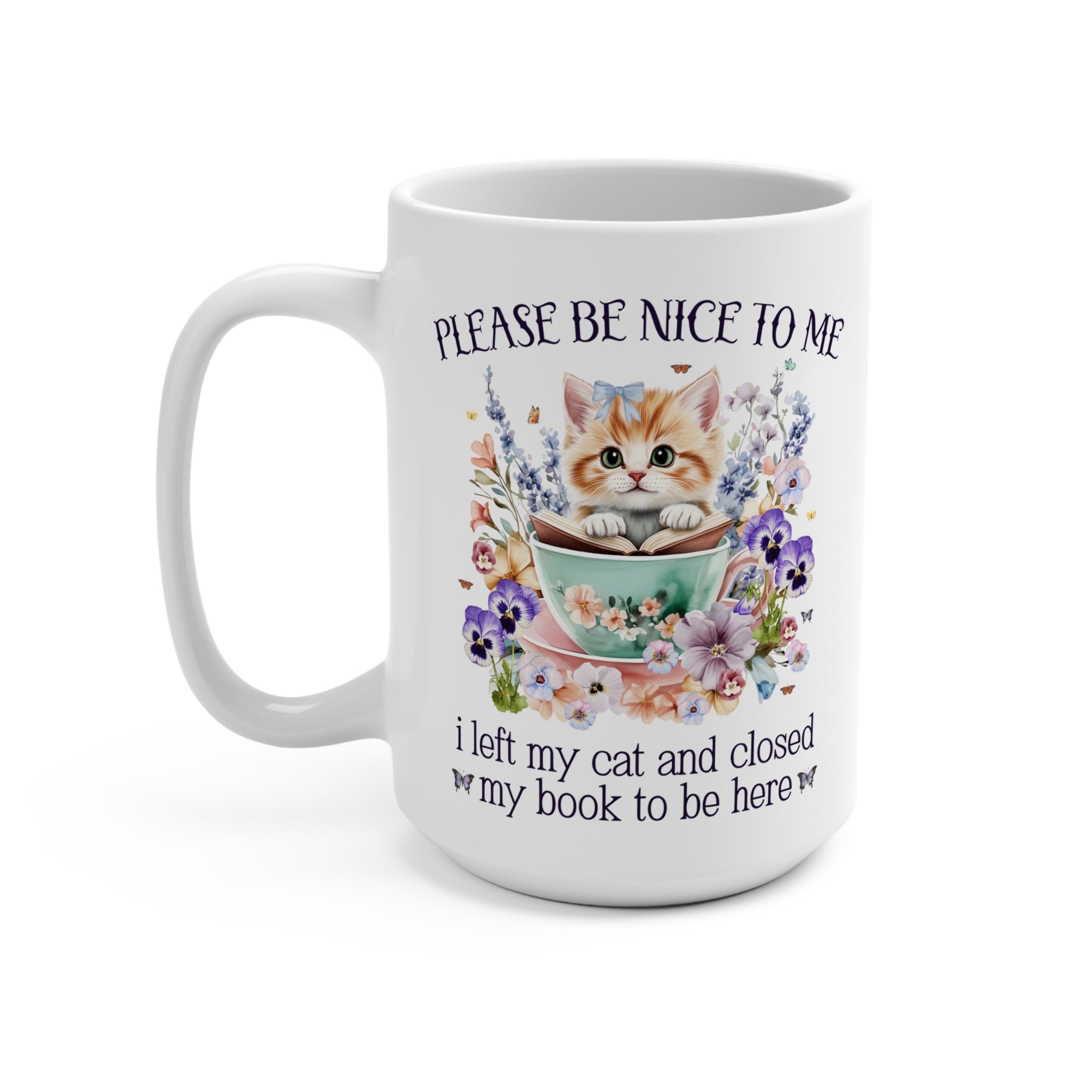Silly Bookish Coffee Mug for Cat Mom or Cat Dad, Funny Saying Mug for Romance Reader Who Loves Cats, Cute 90s Throwback Mug, Book Lover Gift - Opal and June