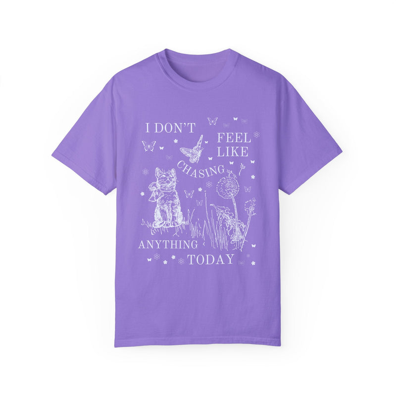 Silly Cat Lover T-Shirt with 90s Tattoo Vibes: I Don't Feel Like Chasing Anything Today, Funny Saying Shirt, Butterfly Lover Gift, Cat Mom - Opal and June