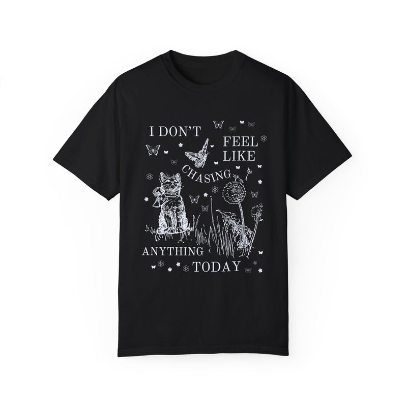 Silly Cat Lover T-Shirt with 90s Tattoo Vibes: I Don't Feel Like Chasing Anything Today, Funny Saying Shirt, Butterfly Lover Gift, Cat Mom - Opal and June