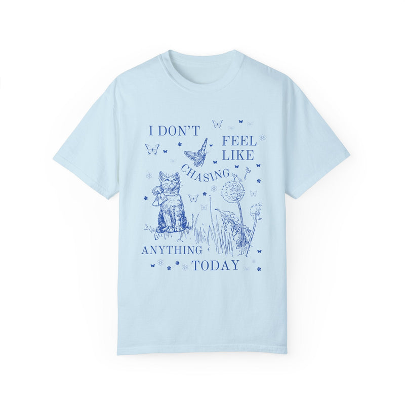 Silly Cat Lover T-Shirt with 90s Tattoo Vibes: I Don't Feel Like Chasing Anything Today, Funny Saying Shirt, Butterfly Lover Gift, Cat Mom - Opal and June