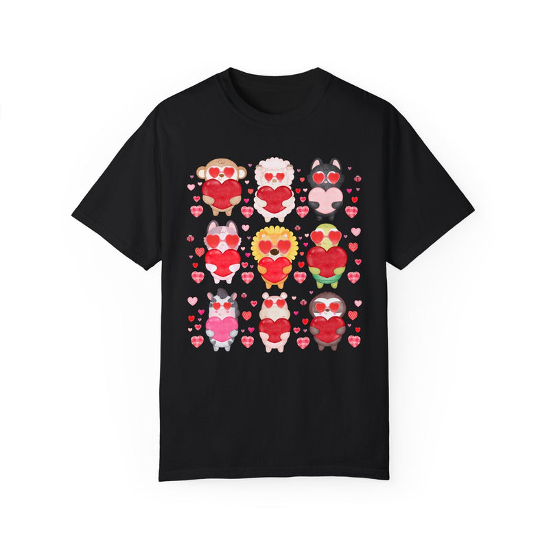 Silly Cottagecore Valentines Day Shirt for Animal Lover: Funny Watercolor Animals Holding Hearts, Colorful Kitschy 90s Throwback Tee Shirt - Opal and June