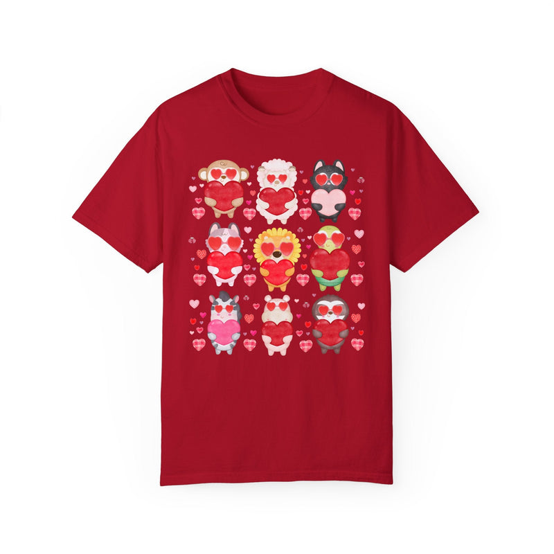 Silly Cottagecore Valentines Day Shirt for Animal Lover: Funny Watercolor Animals Holding Hearts, Colorful Kitschy 90s Throwback Tee Shirt - Opal and June
