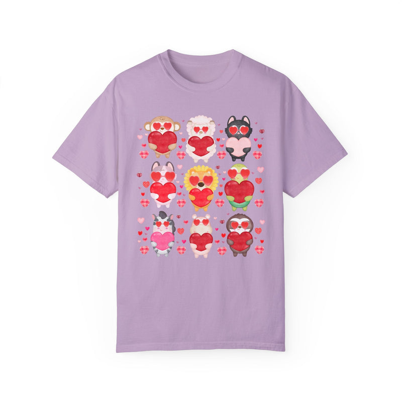 Silly Cottagecore Valentines Day Shirt for Animal Lover: Funny Watercolor Animals Holding Hearts, Colorful Kitschy 90s Throwback Tee Shirt - Opal and June
