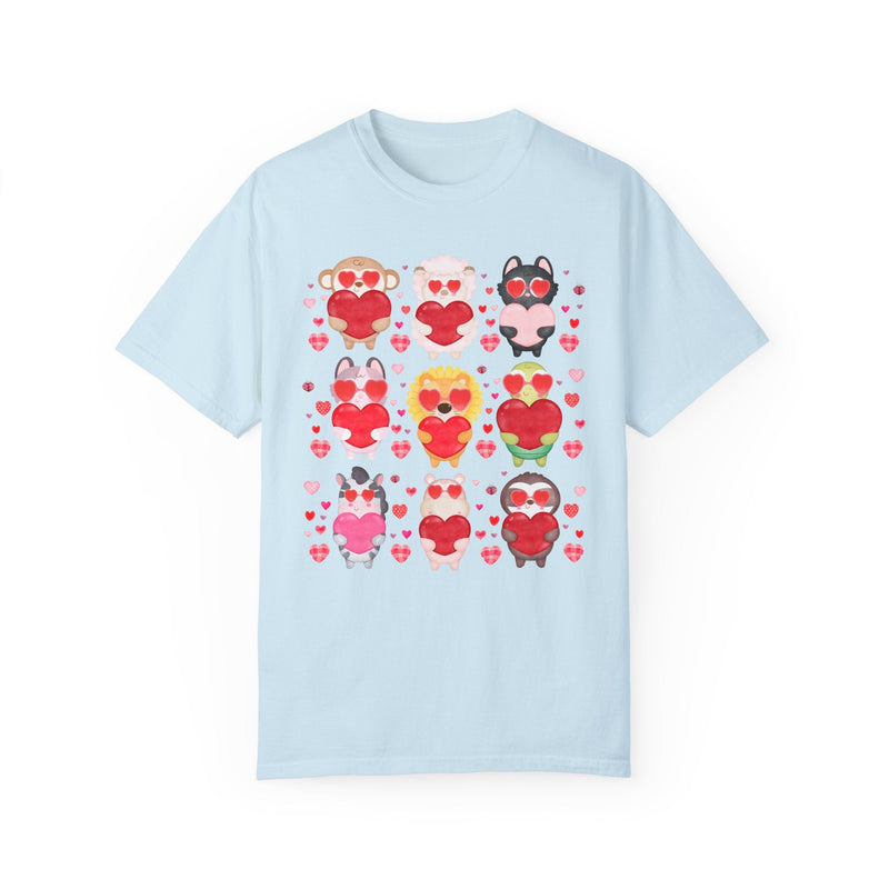 Silly Cottagecore Valentines Day Shirt for Animal Lover: Funny Watercolor Animals Holding Hearts, Colorful Kitschy 90s Throwback Tee Shirt - Opal and June