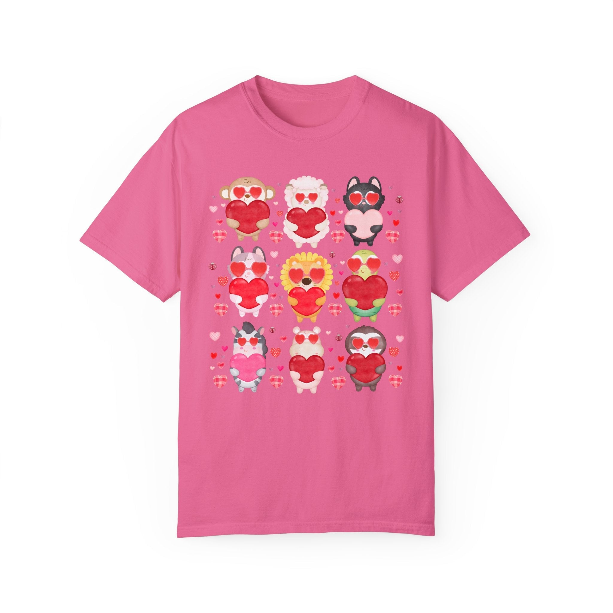 Silly Cottagecore Valentines Day Shirt for Animal Lover: Funny Watercolor Animals Holding Hearts, Colorful Kitschy 90s Throwback Tee Shirt - Opal and June