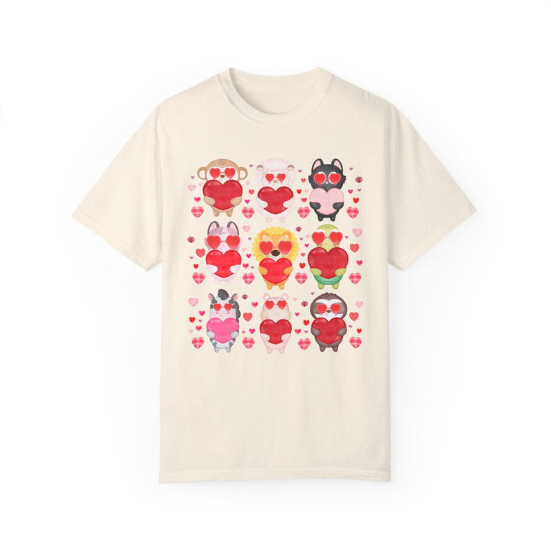 Silly Cottagecore Valentines Day Shirt for Animal Lover: Funny Watercolor Animals Holding Hearts, Colorful Kitschy 90s Throwback Tee Shirt - Opal and June