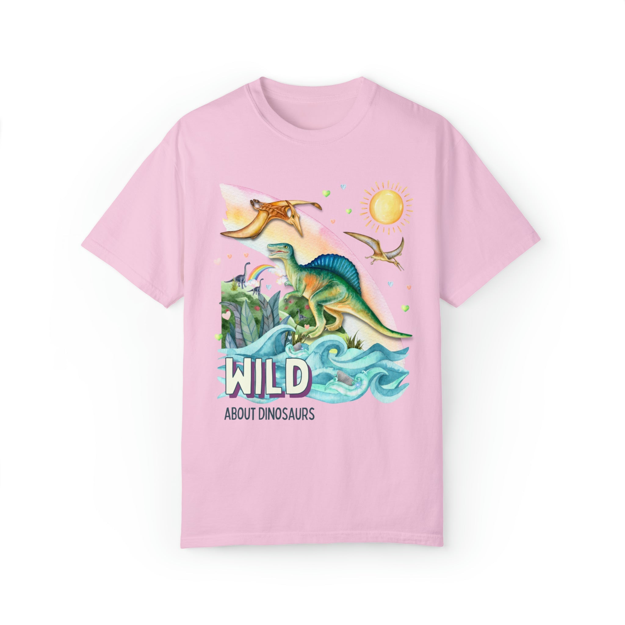 Silly Dinosaur T-Shirt with Hearts: Wild About Dinosaurs | Funny Sweet Cottagecore Dinosaur Tee - Opal and June