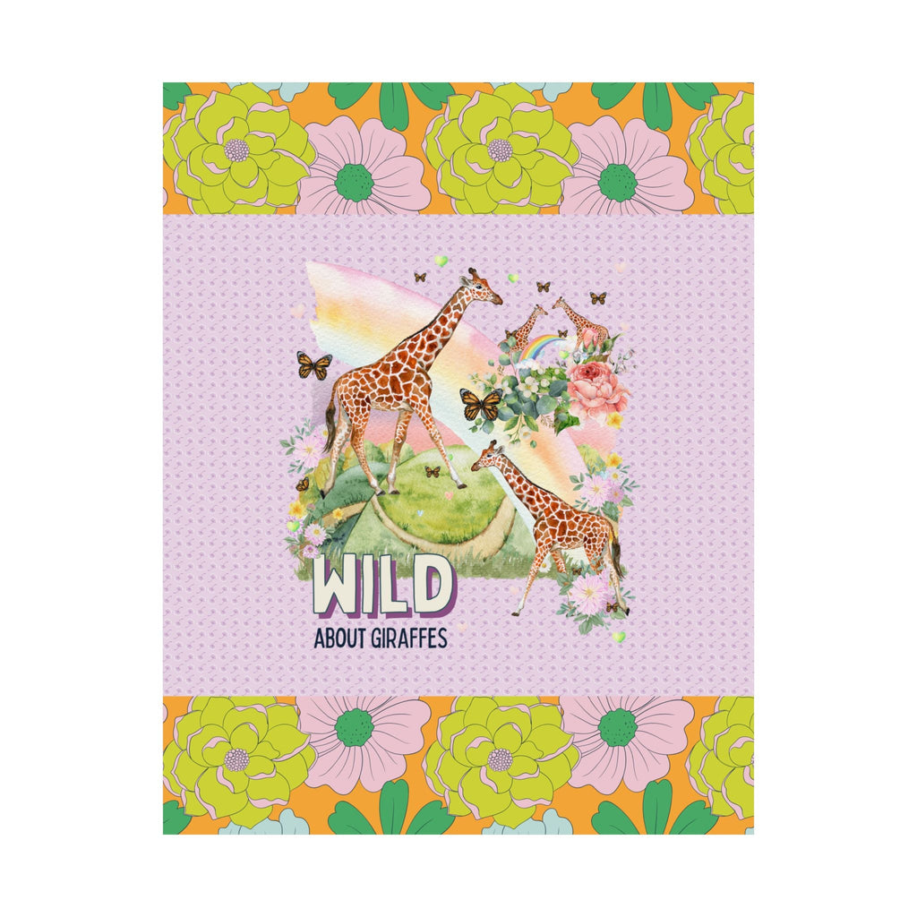 Silly Giraffe Poster for Animal Lover: Wild About Giraffes | Kitschy Nineties Style Poster Print with Rainbow, Funny Floral Whimsigoth Decor - Opal and June