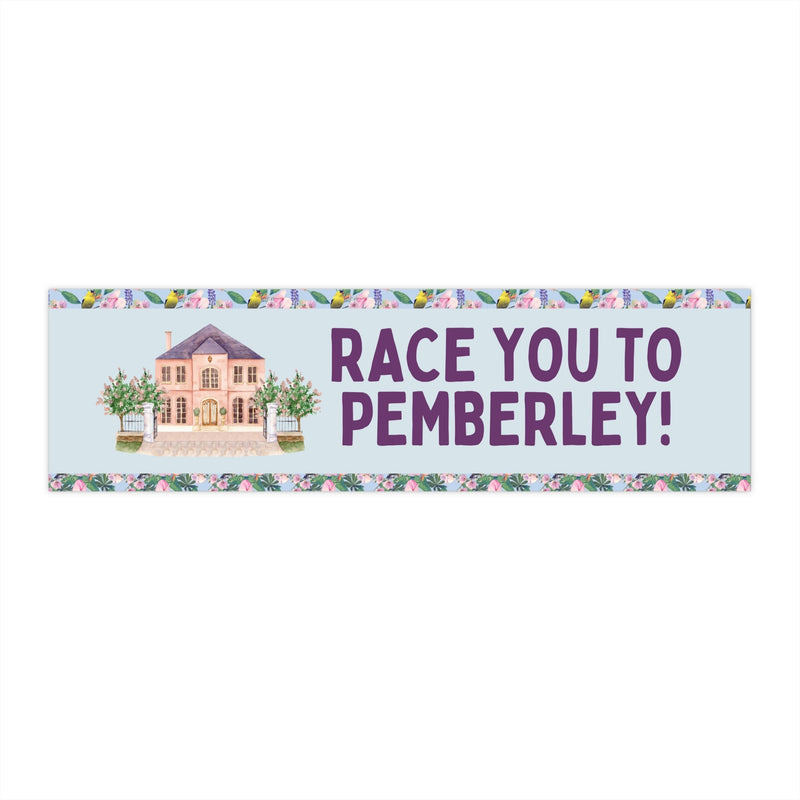 Silly Jane Austen Bumper Sticker with Vintage Botanicals: Race You to Pemberley! - Opal and June