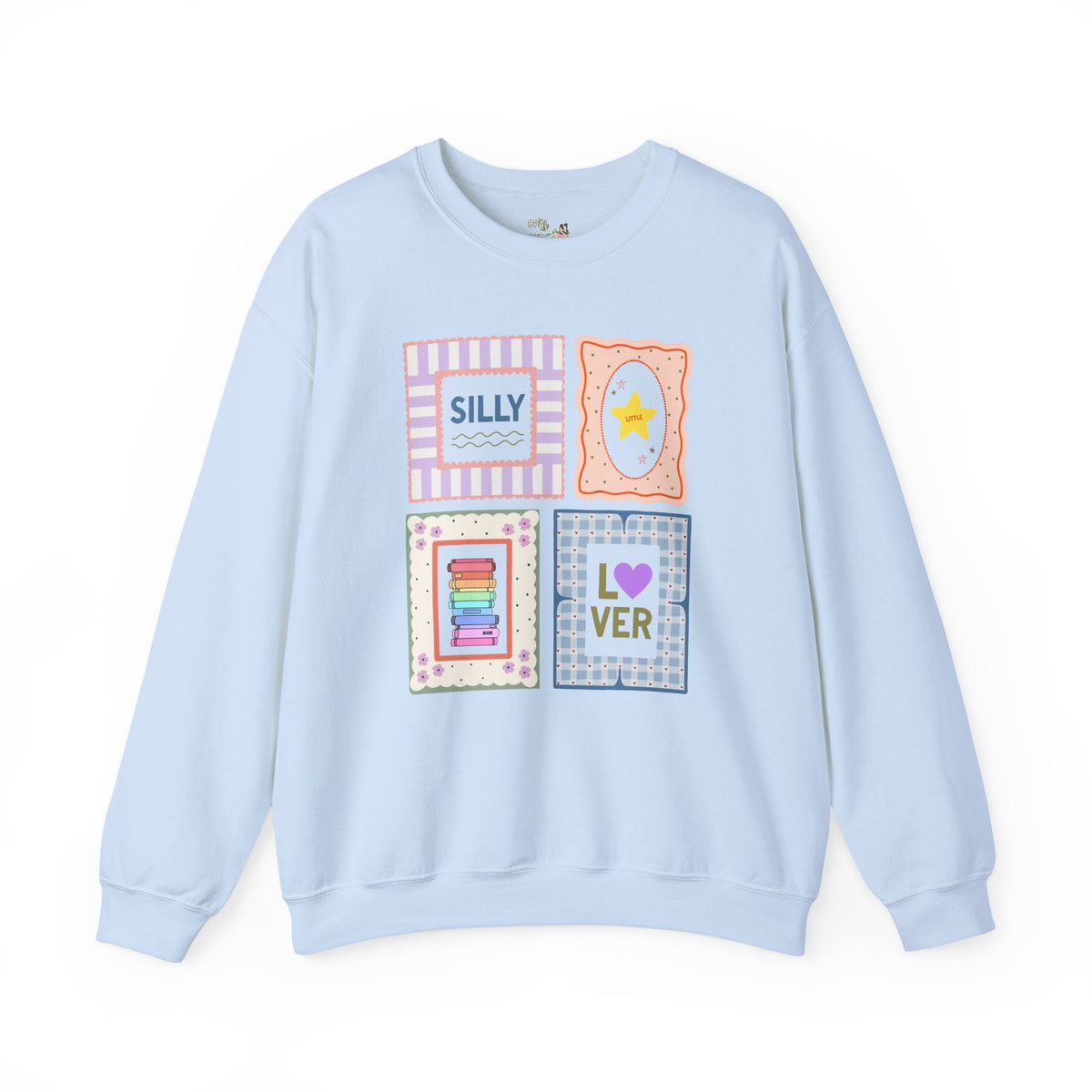 Silly Little Book Lover Sweatshirt with Kitschy and Whimsy Frames, Cute School Librarian or Reading Teacher Crewneck for Bookworm or Reader - Opal and June